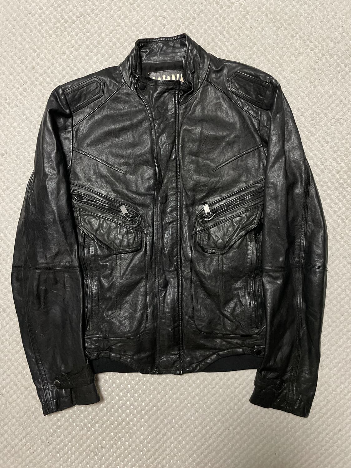 DRESS TO KILL 웨스턴 무드 램스킨 양가죽 바이커 절개 레더 상품이미지1