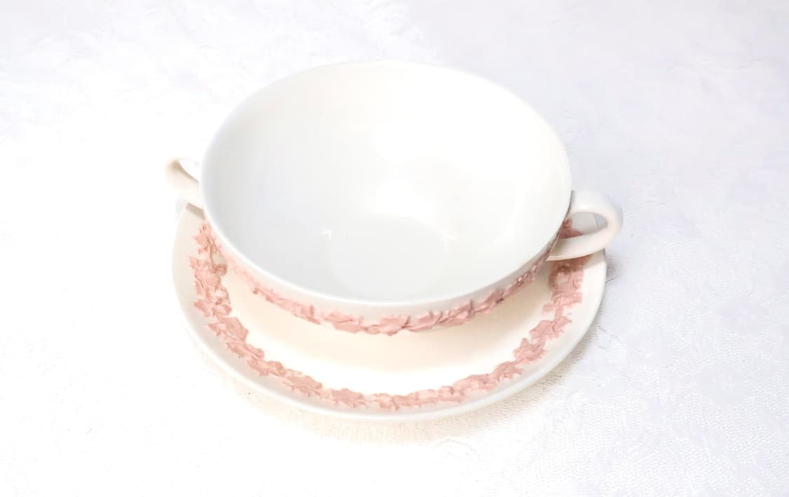 [영국앤틱]웨지우드 퀸즈웨어 핑크온크림 양손스프볼 상품이미지3