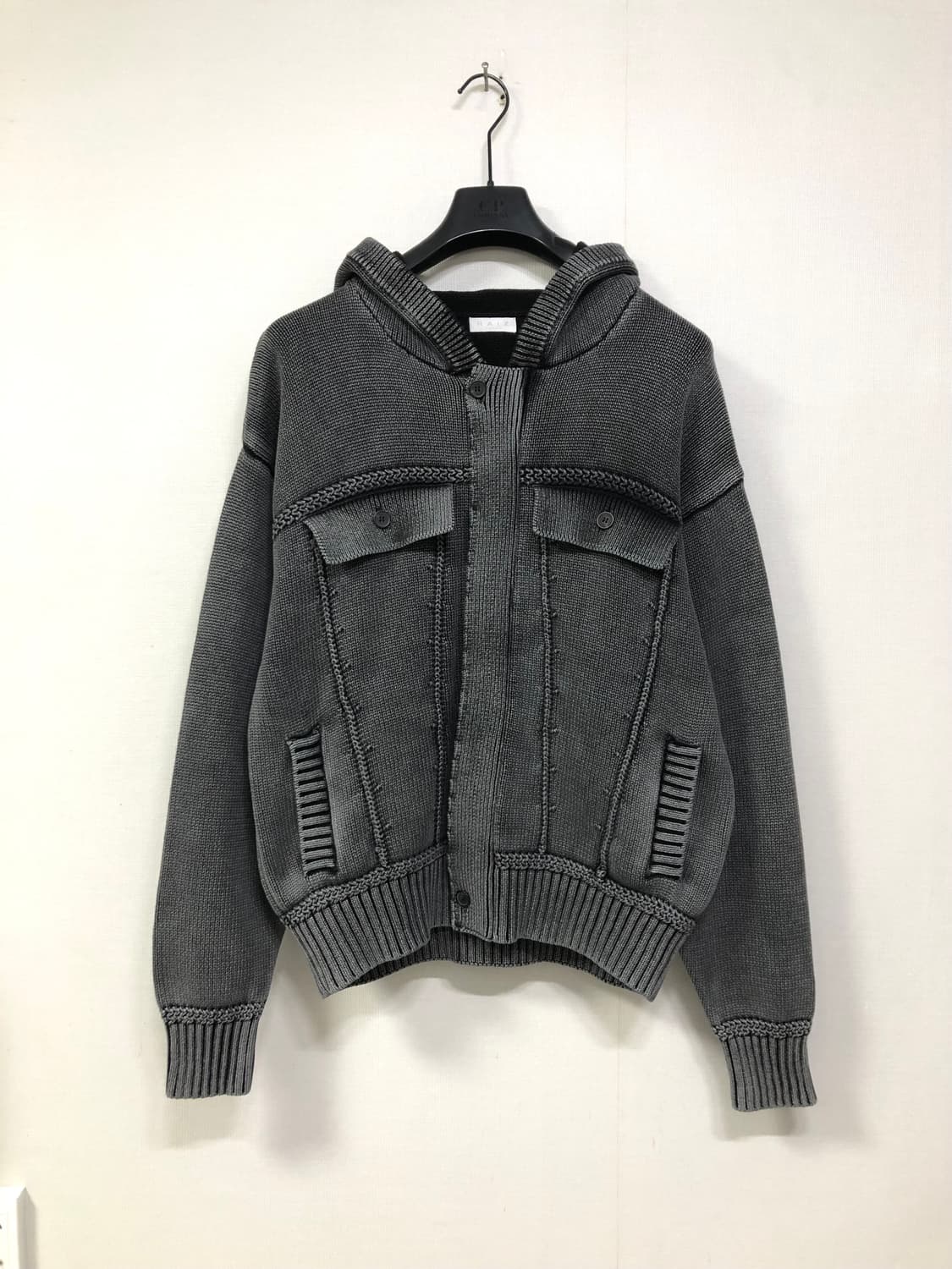 (미사용) 남녀공용 피그먼트 스톤 워싱 니트 후드 집업 _ 블랙 Free 상품이미지1