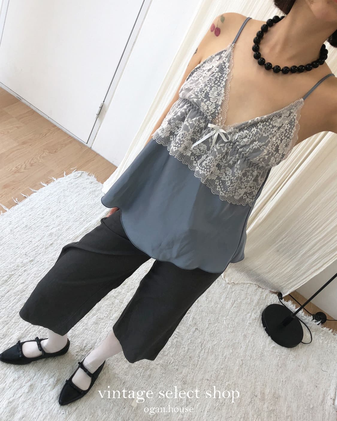 vintage blue mist lace slip cami top 상품이미지1