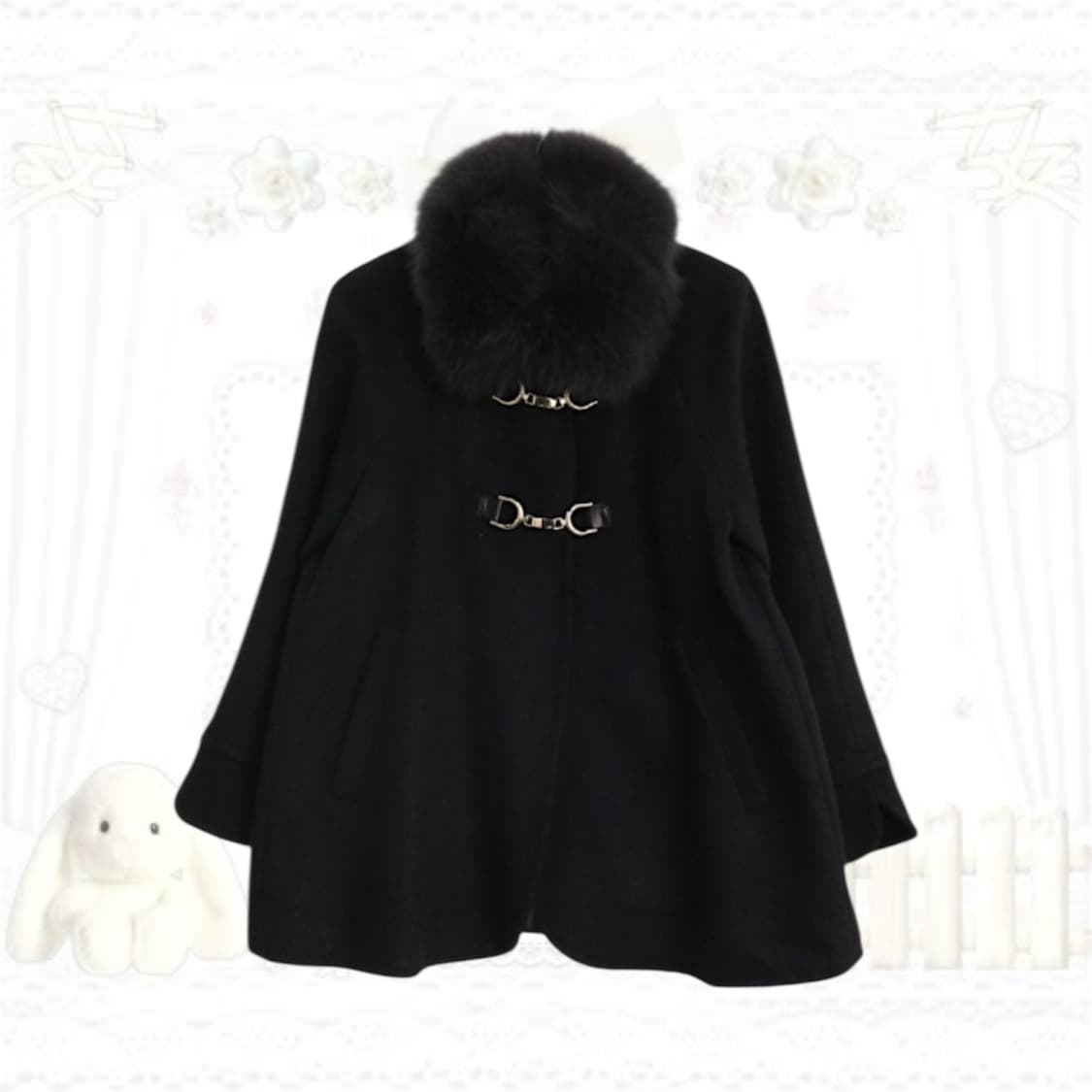 빈티지 퍼 케이프st 블랙 하프 코트 갸루 모리걸 상품이미지1