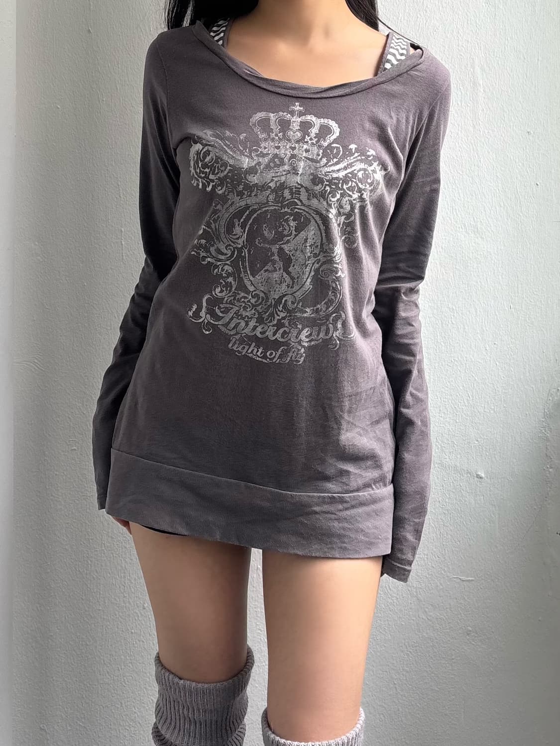 Vintage Graphic Stripe Layered Long Slee 상품이미지1