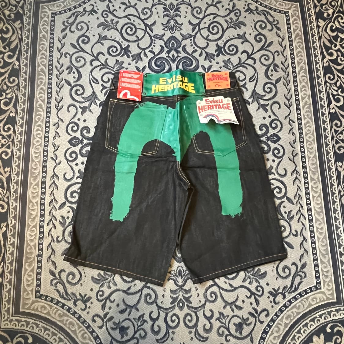 34 에비수 헤리티지 다이콕 빅 그린 로고 데님 반바지/W2383 상품이미지1