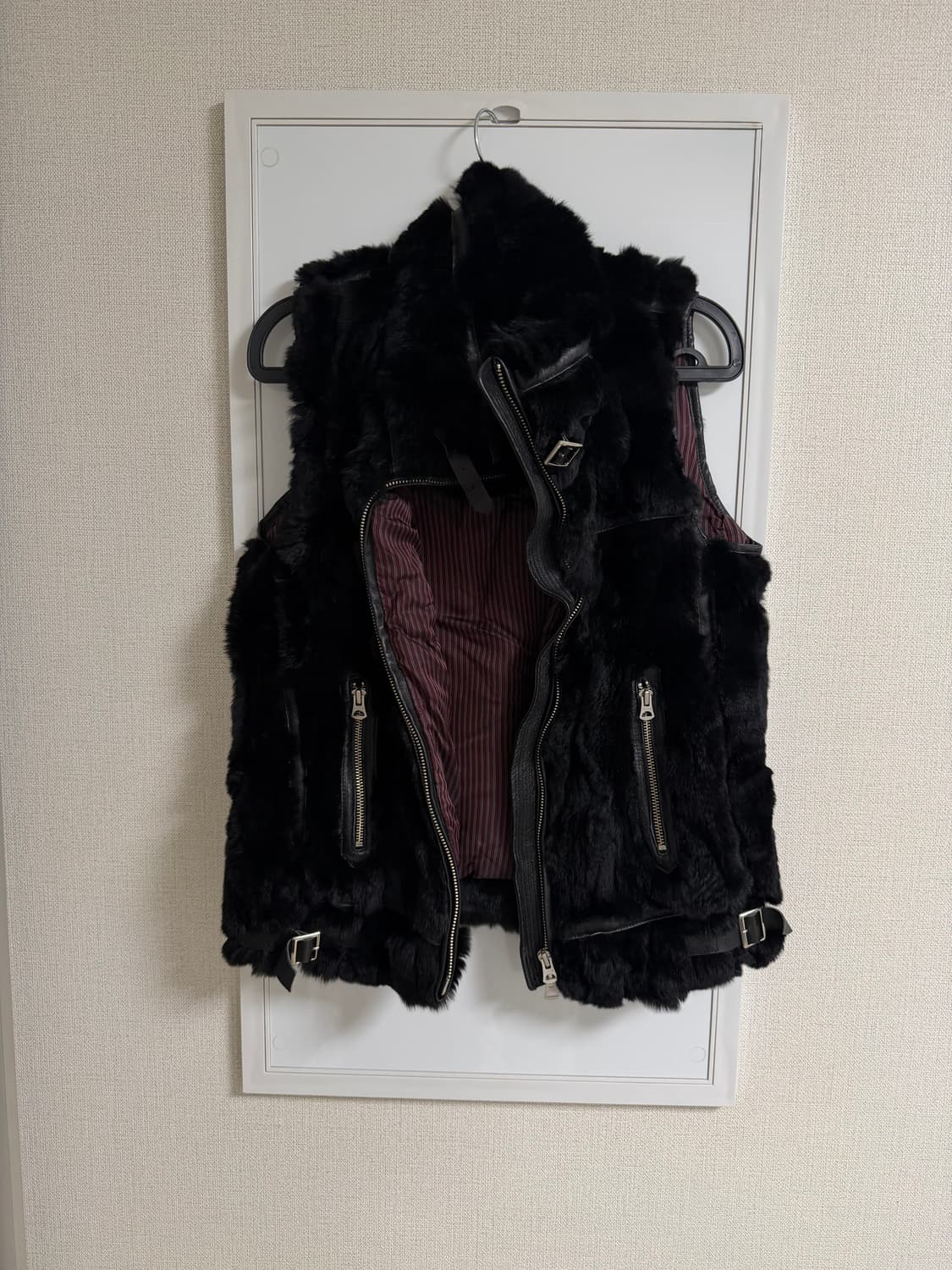 vintage  토끼털 레더 버클 퍼 조끼 상품이미지1