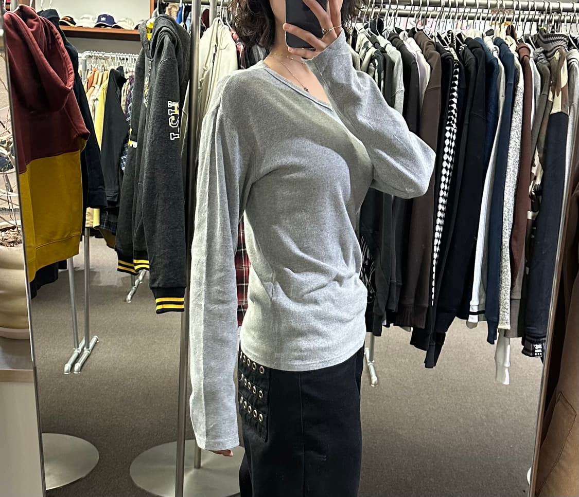 L)AVIREX vintage v넥 그레이 골지 롱슬리브 상품이미지2