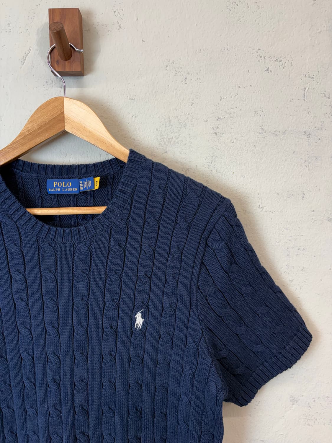 폴로랄프로렌 큐알 정품 인증 케이블 반팔 니트 네이비 상품이미지3