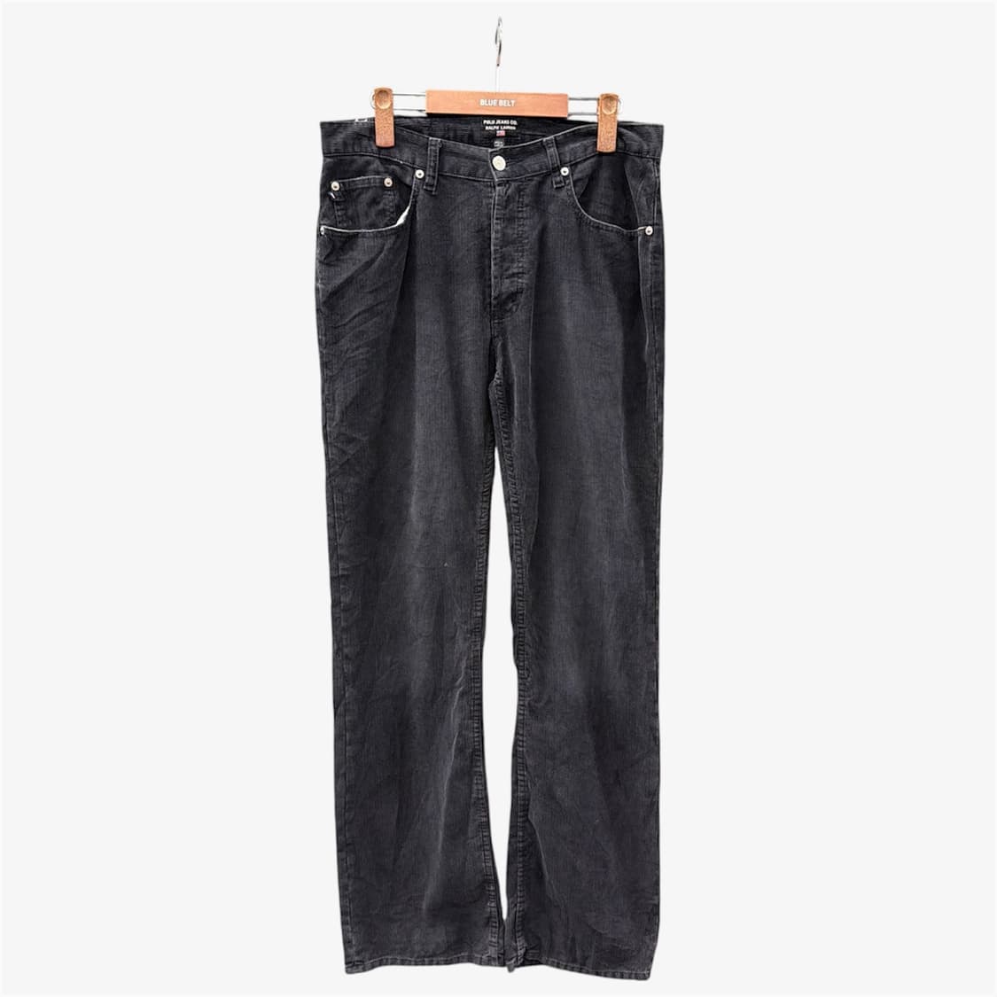 폴로진스 페이드 코듀로이 팬츠 가죽패치 부츠컷 디테일 블랙 상품이미지1