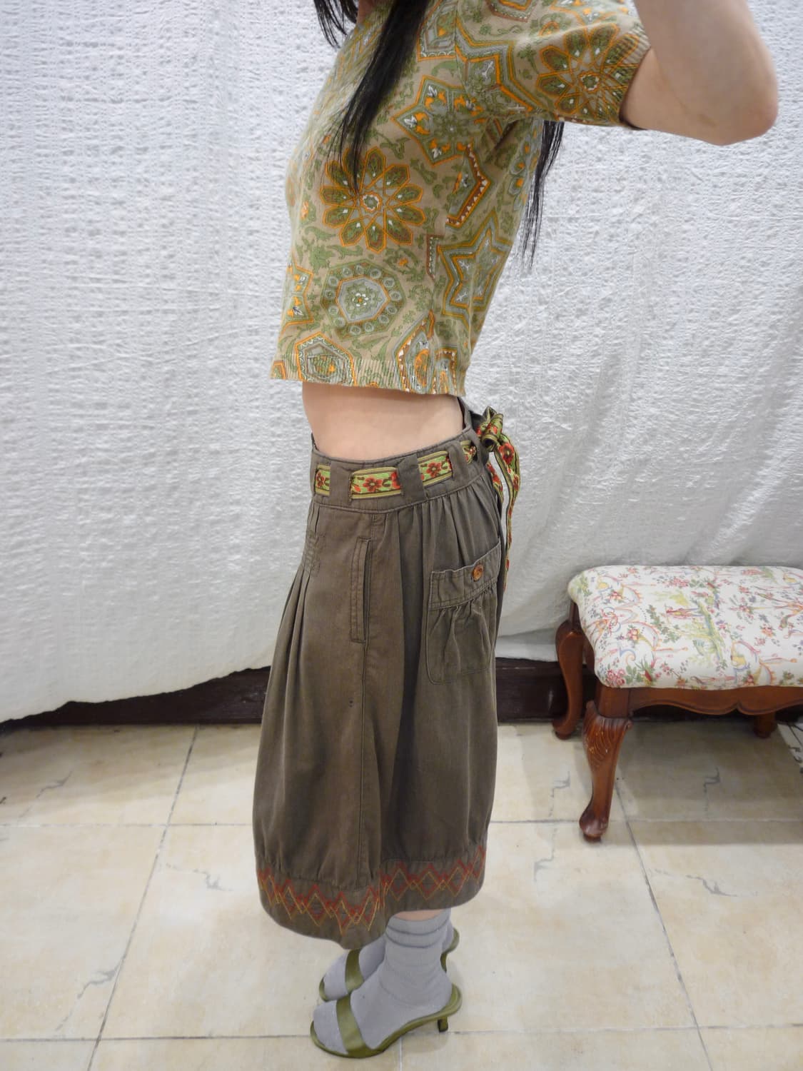 Vintage pattern crop knit top 상품이미지5