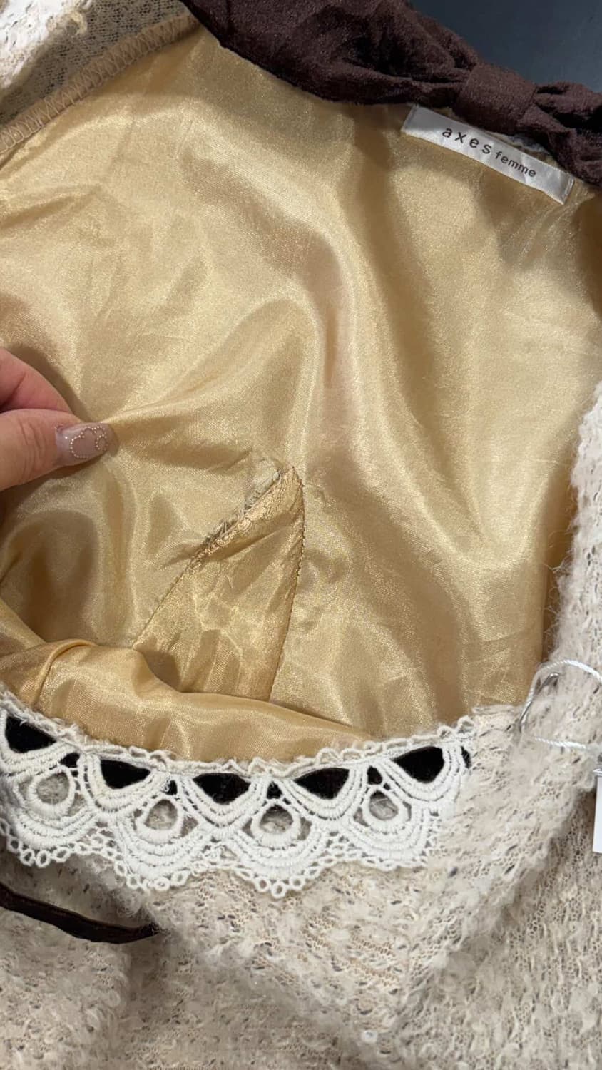 axes femme 엑시즈팜 라떼 초코 리본 반팔 레이어드 원피스 상품이미지2