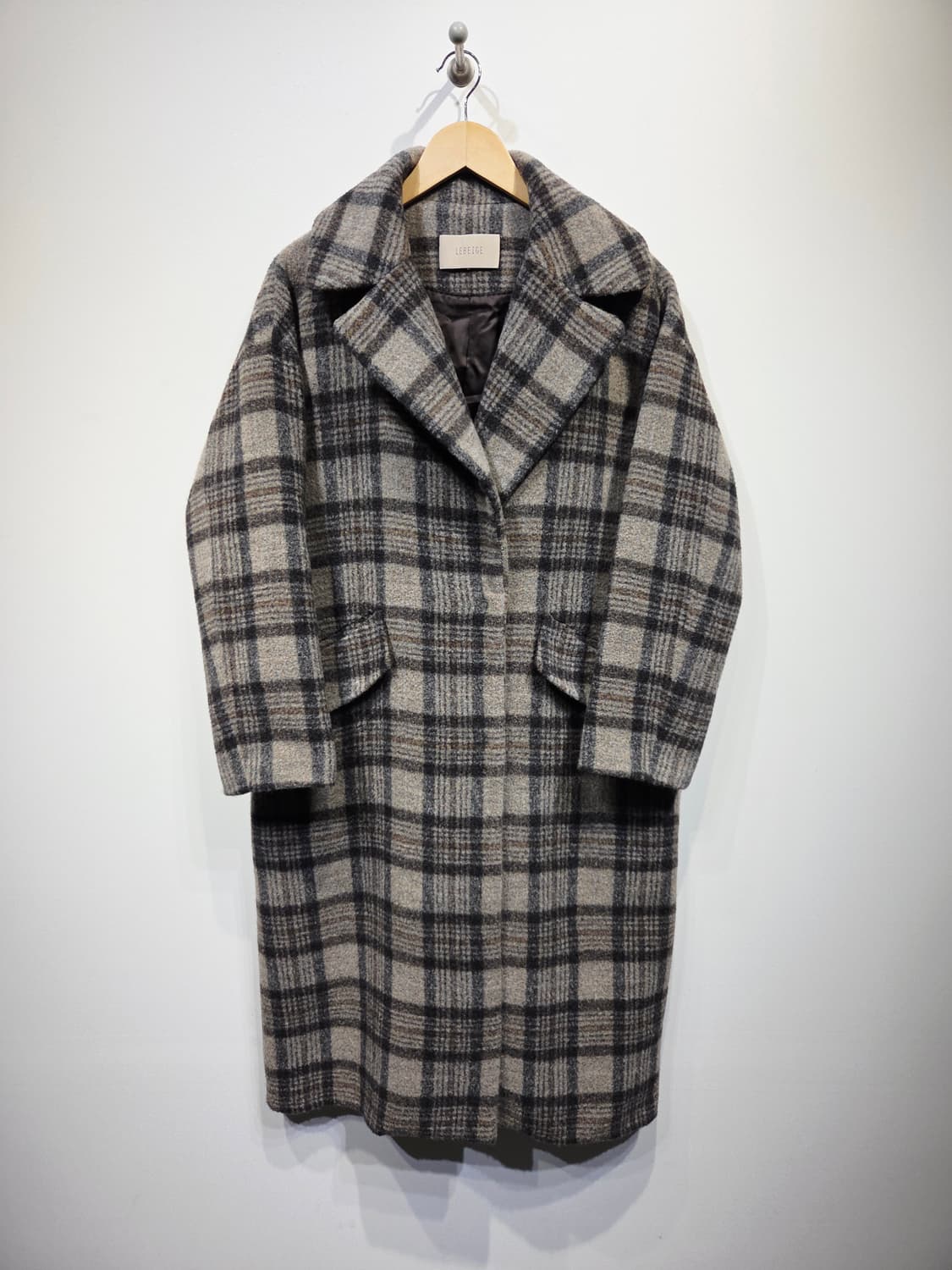 LEBEIGE 르베이지 울 블렌드 체크 롱 코트 상품이미지2