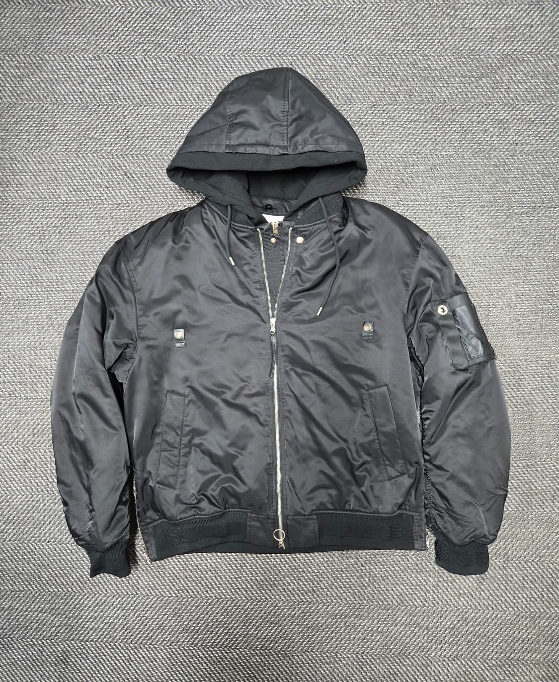 리버클래시 후드 MA-1 블루종 다운패딩 내장 후드 우븐믹스 미들 점퍼 상품이미지2