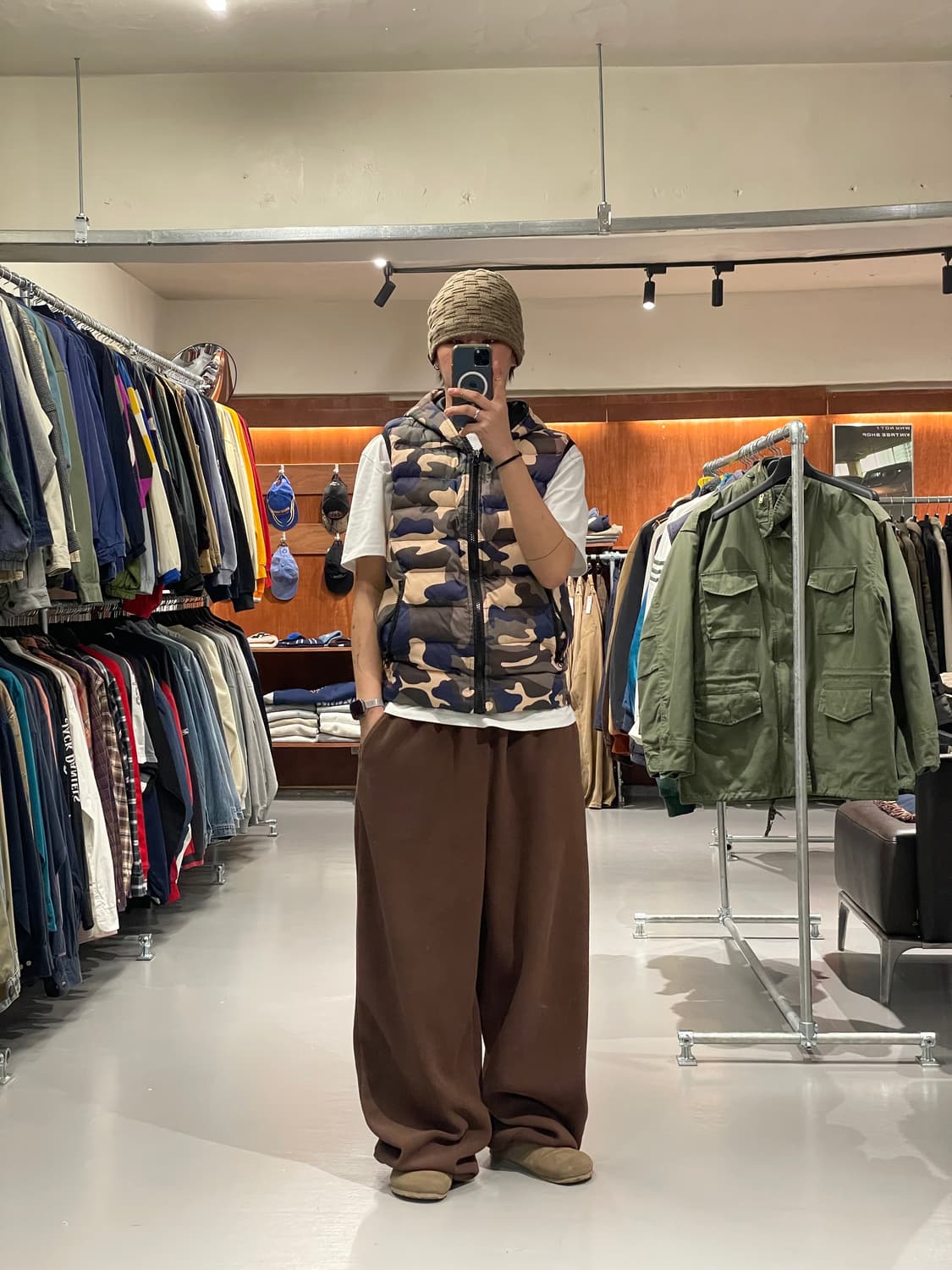 빈티지 카모플라주 패딩 조끼 상품이미지3