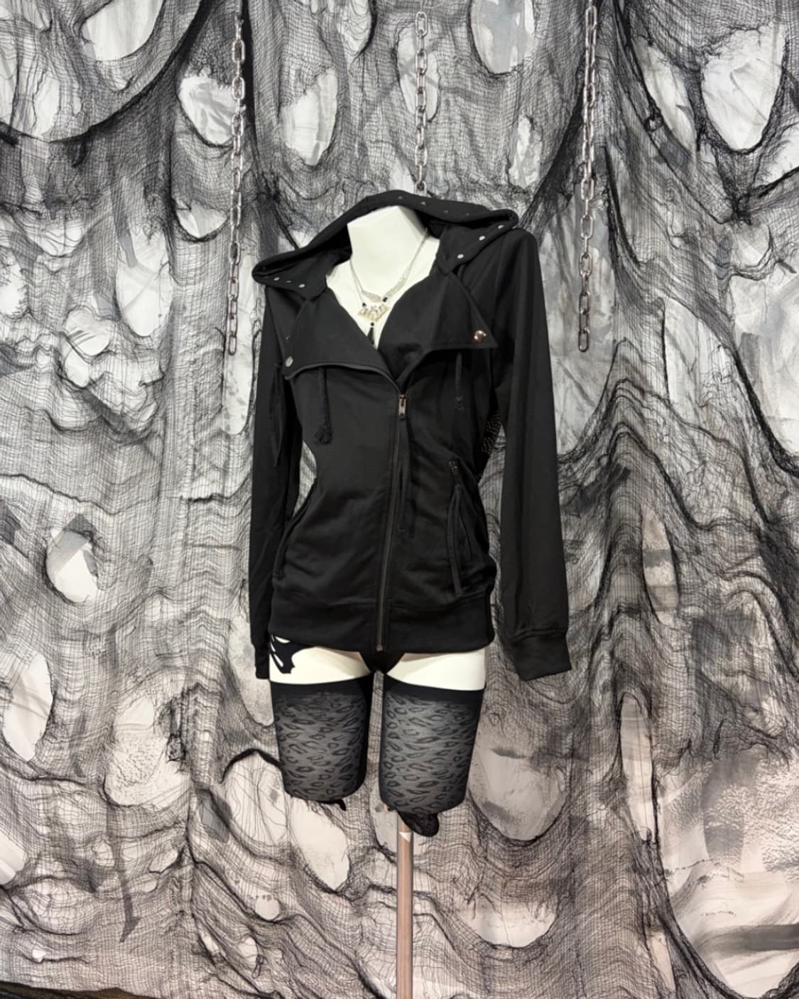Gothic high neck skull cubic hoodie zip  상품이미지1