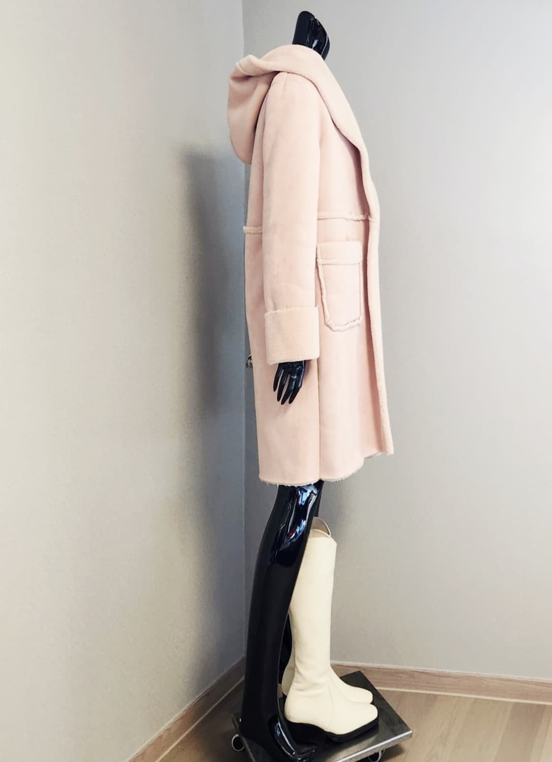 핑크 롱무스탕 코트 상품이미지4