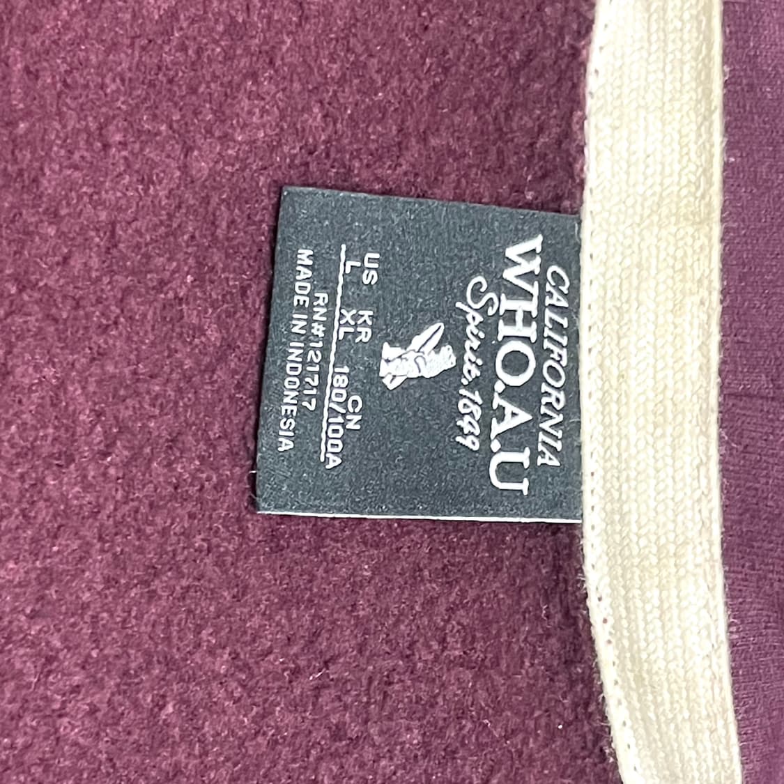 후아유 캘리포니아 스펠로고 버건디 기모 후드집업 남성L 상품이미지4