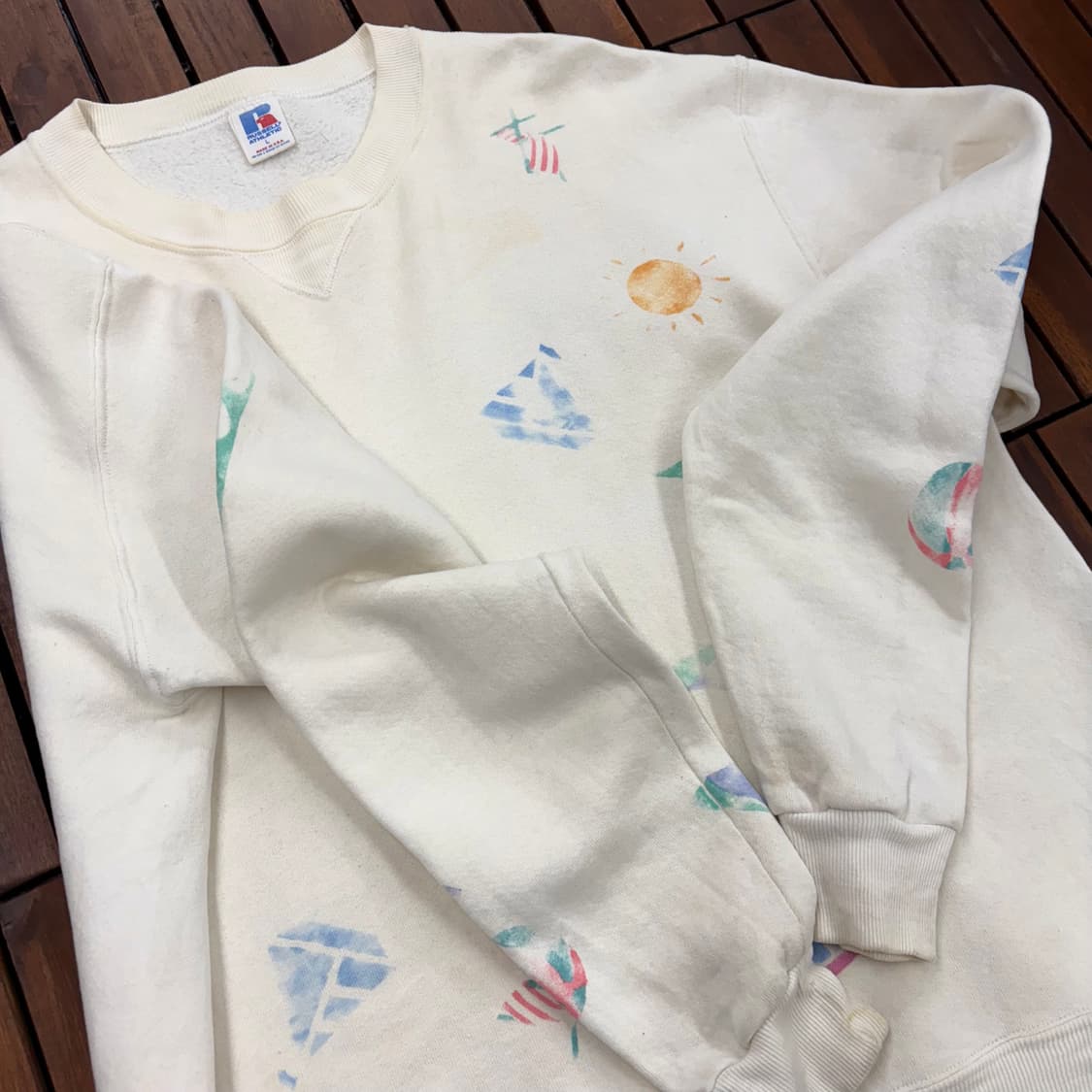 (L) 80s 러셀 파스텔 수채화 프린팅 맨투맨 made in USA 상품이미지4