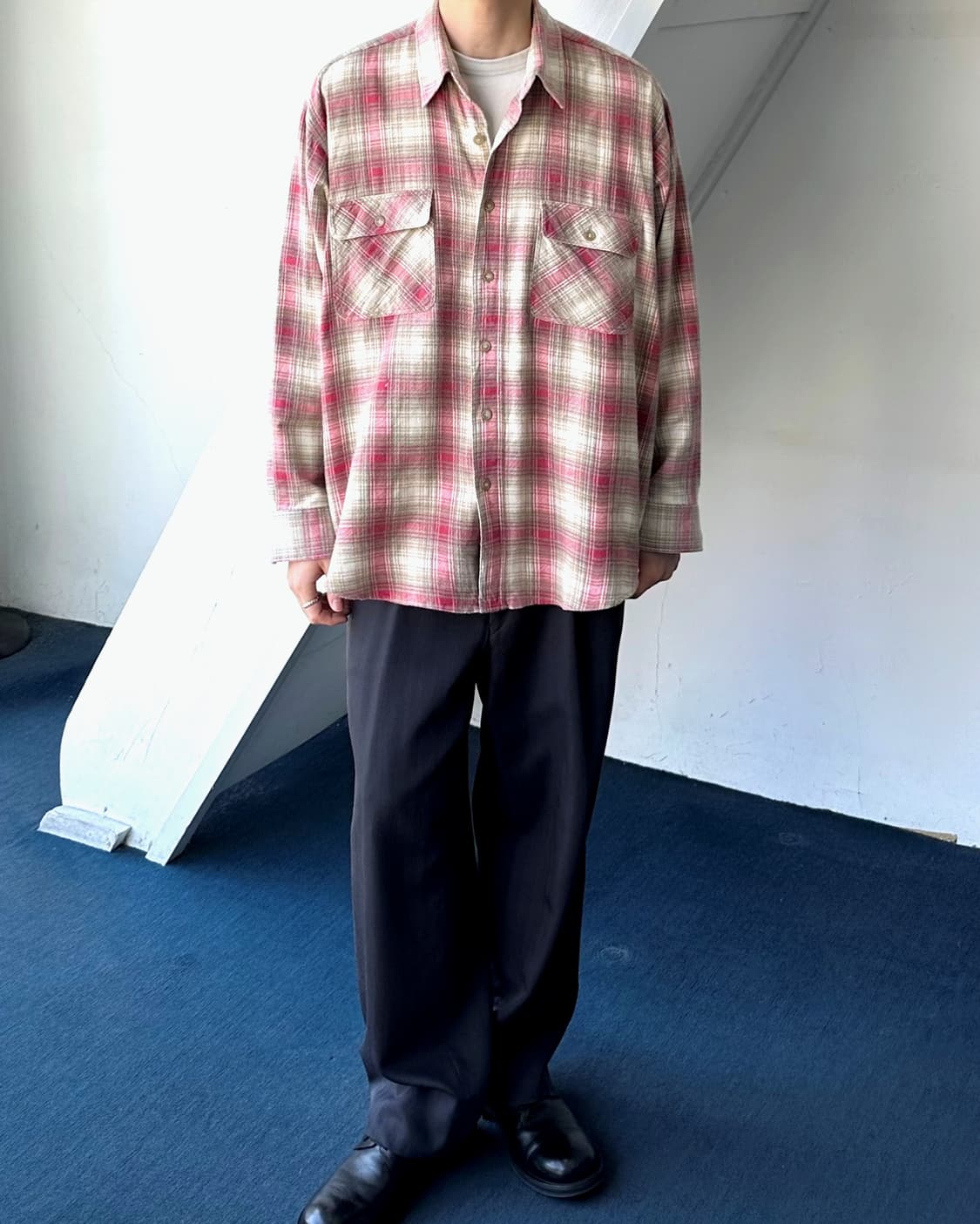 Cotton woven nel check wide shirt 상품이미지8