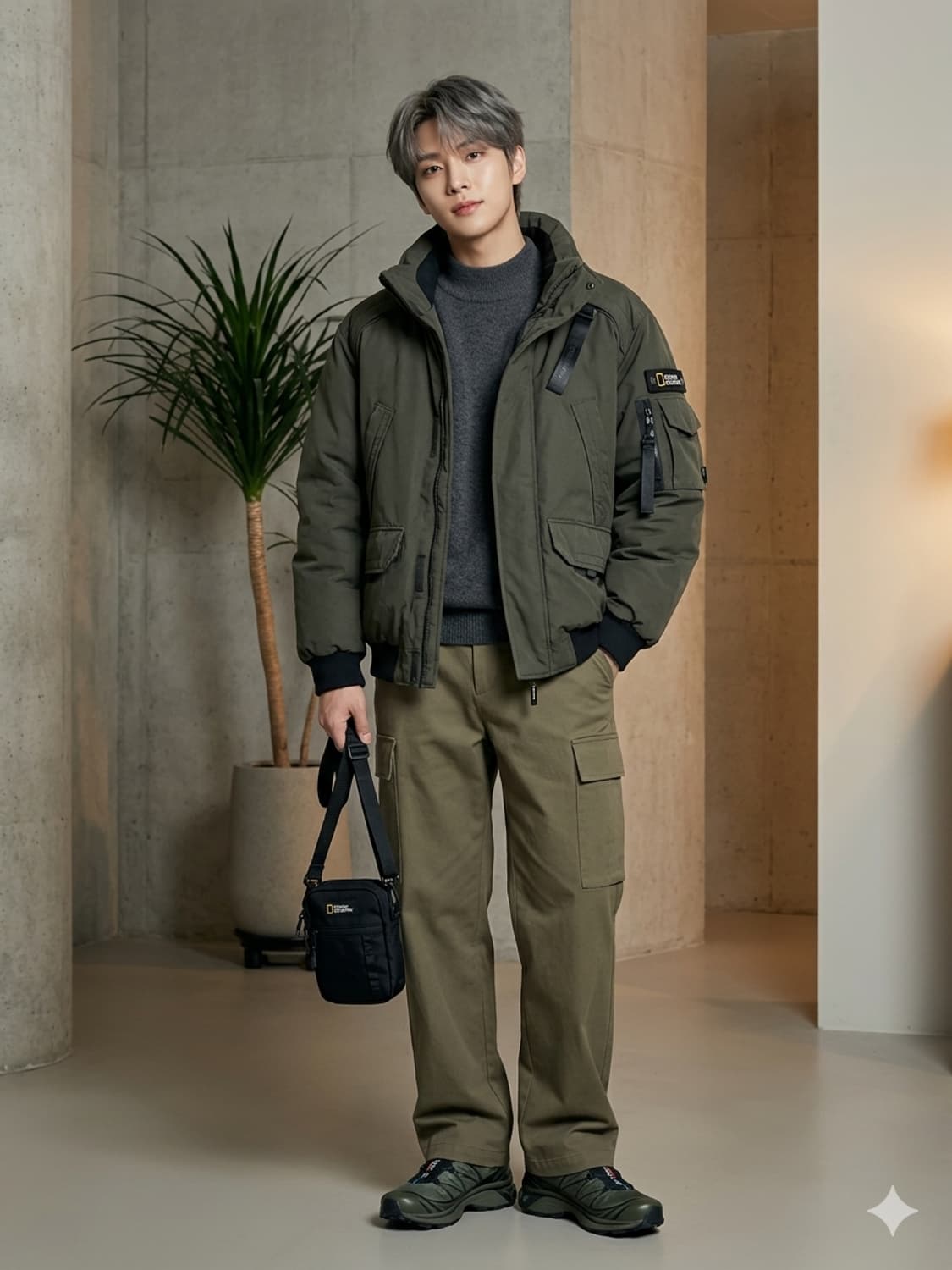 내셔널지오그래픽 유틸리티 덕다운 숏패딩 차콜 상품이미지1