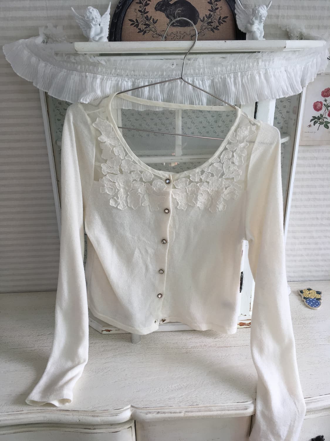 jpn vintage lace sheer ivory cardigan 상품이미지5