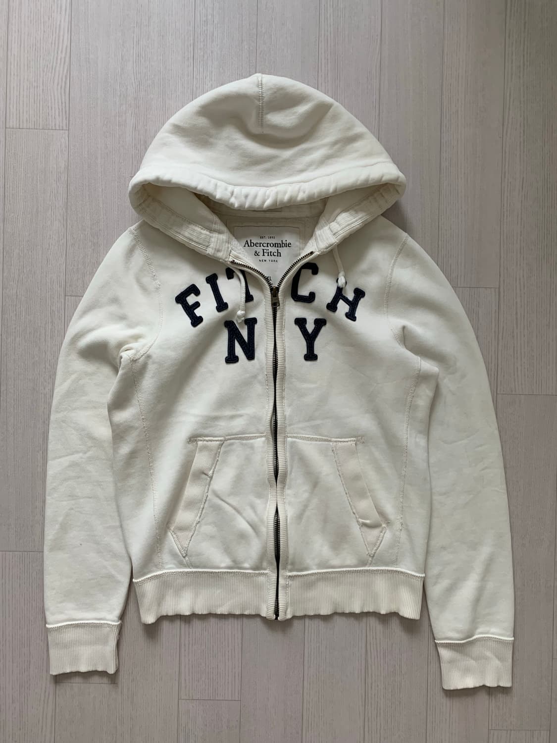 아베크롬비 자수로고 화이트 헤비코튼 후드집업 상품이미지5