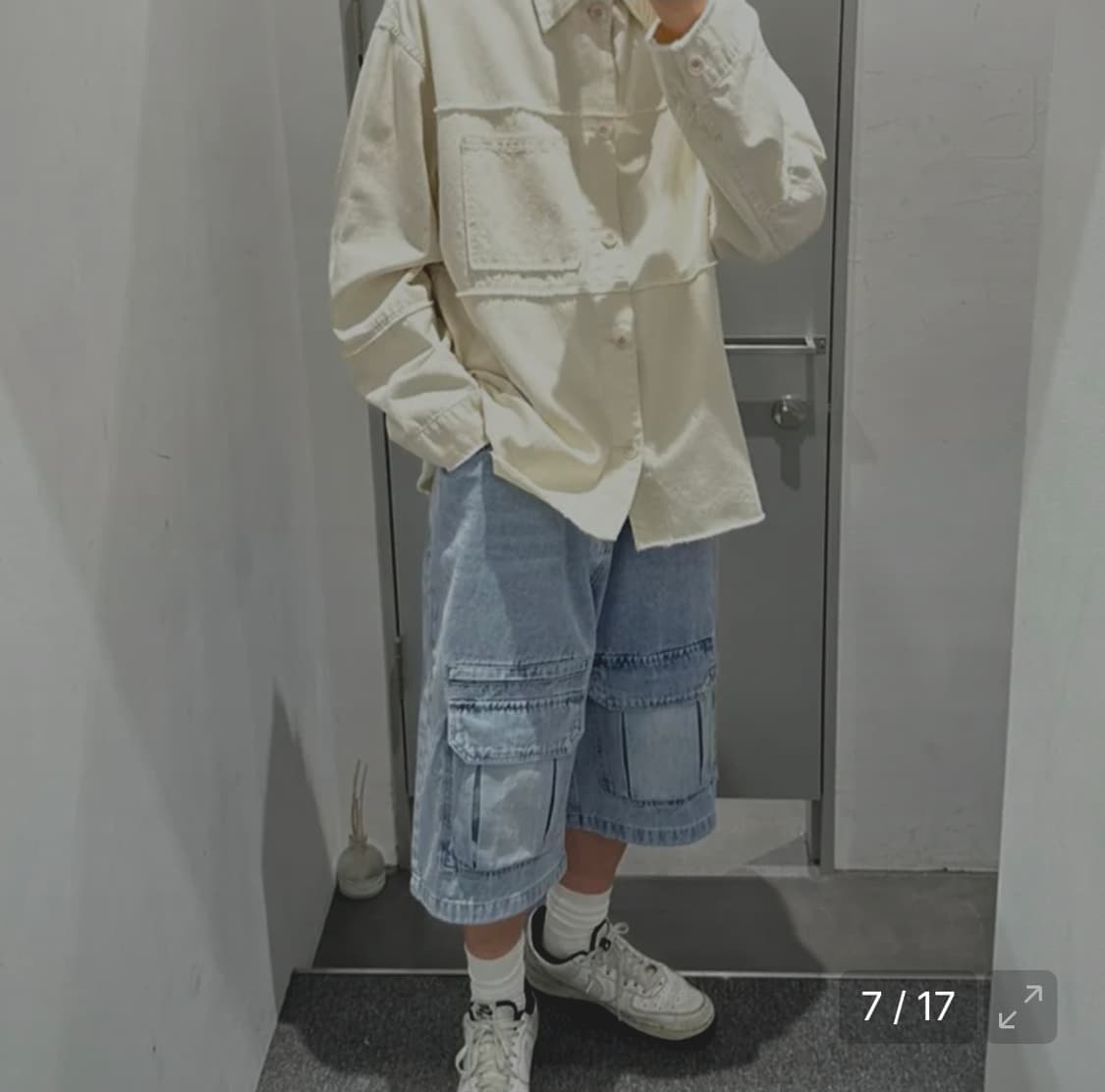 M 인사일런스 프론트 카고 와이드 버뮤다 데님 팬츠 라이트 블루 상품이미지2