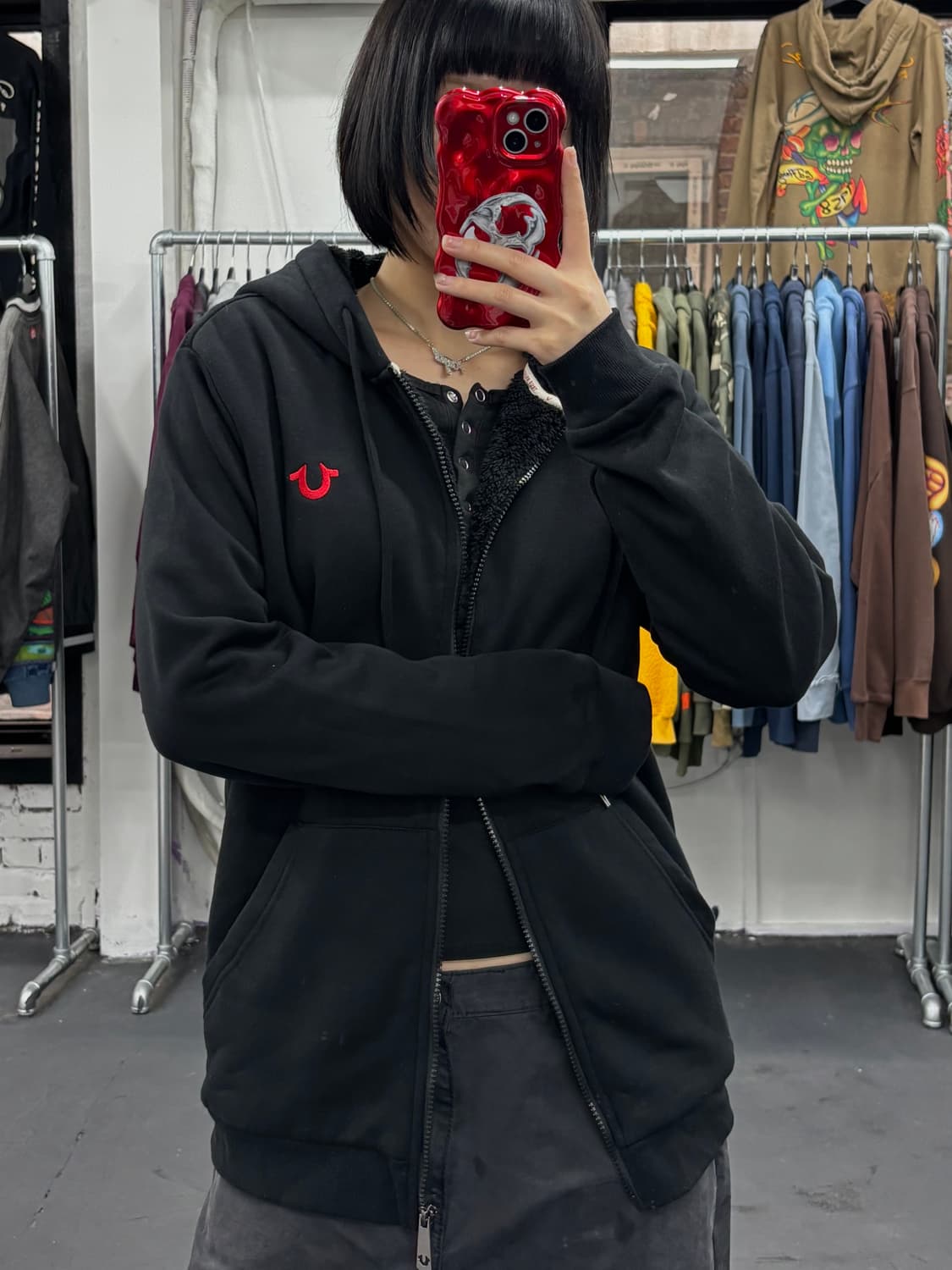 트루릴리전 빅로고 쉐르파 후드집업 상품이미지2