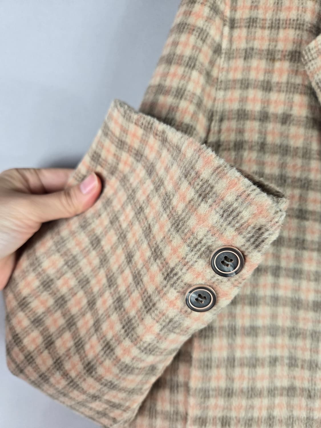 [무료배송]숲 66 여성 울 혼방 체크 핸드메이드 하프 코트 상품이미지5
