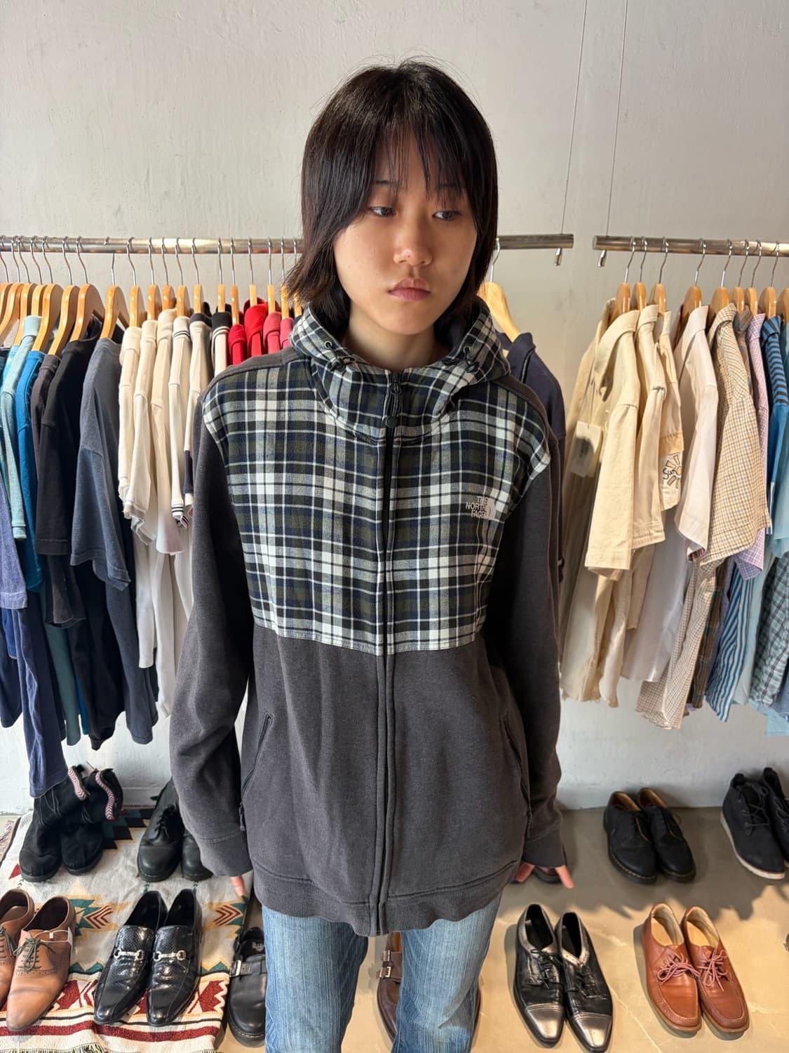 The North Face 체크 하이넥 후드 집업 XL 상품이미지2