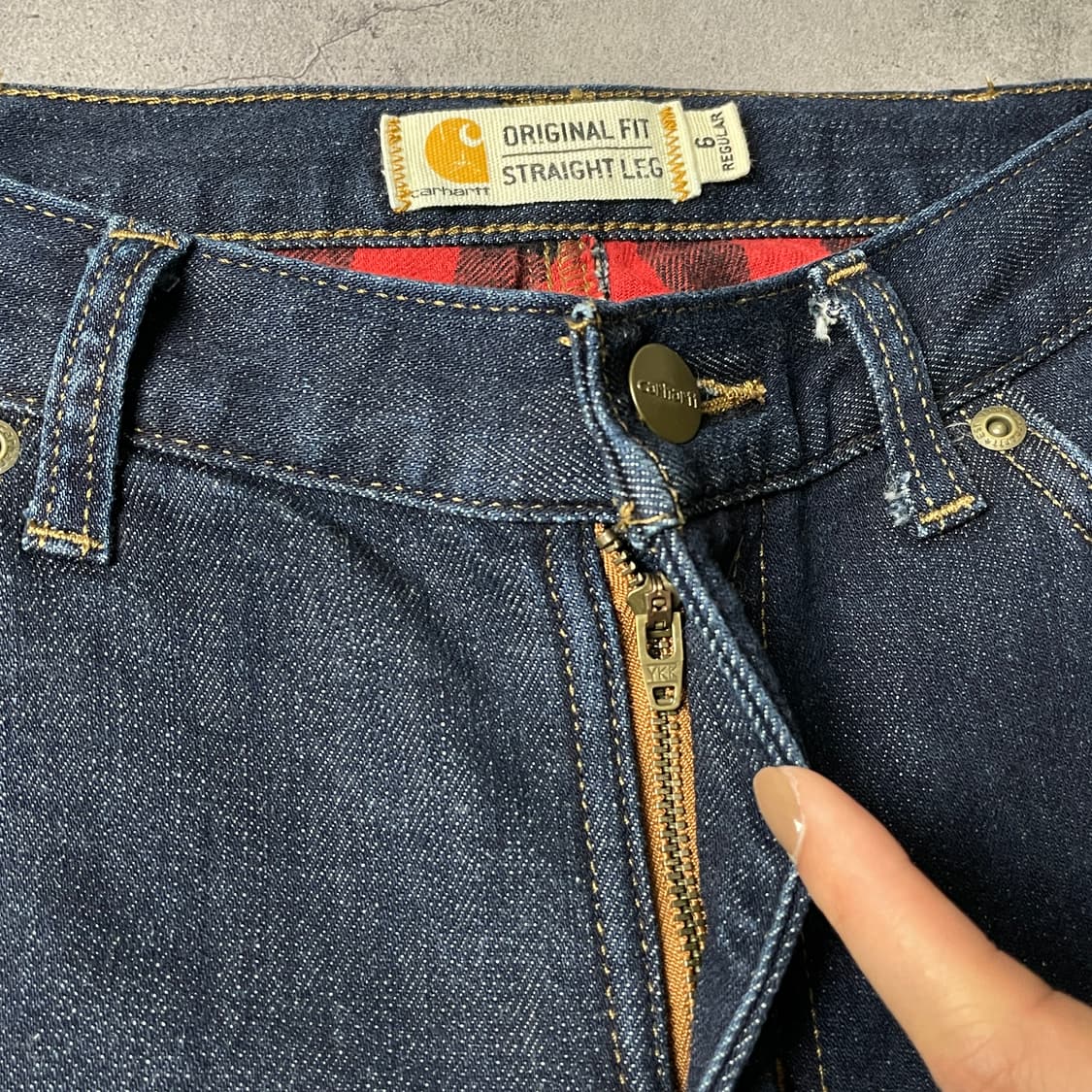 CARHARTT 칼하트 체크 플란넬 인디고 데님 워크 팬츠 A00877 상품이미지3