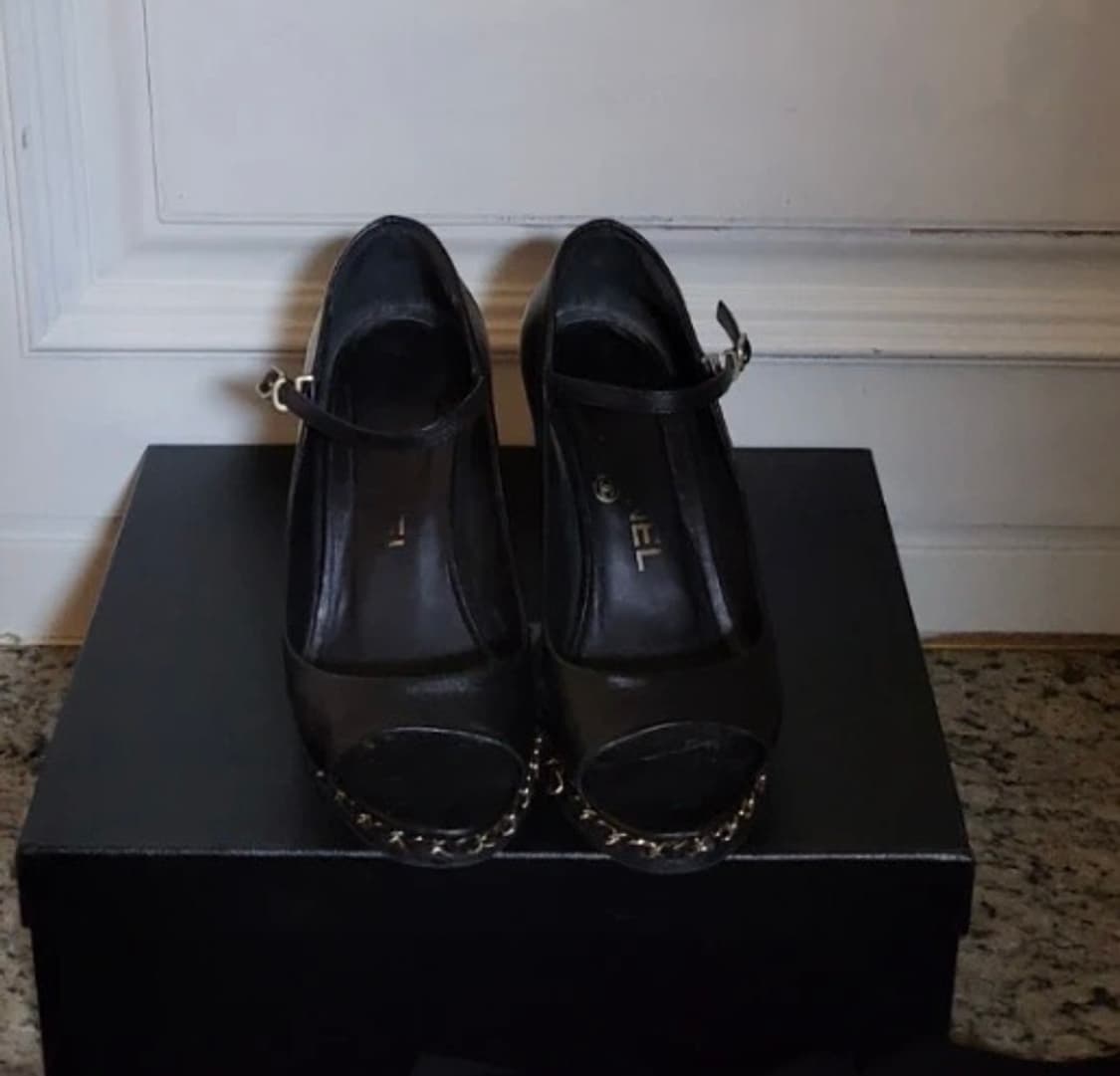 샤넬 오픈토 체인 웨지 힐 구두 36 상품이미지3