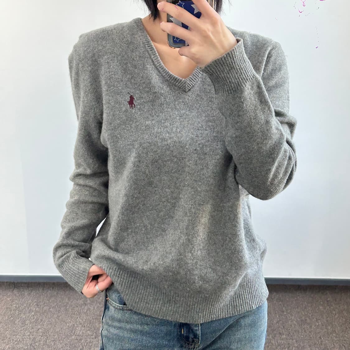 Polo 폴로 버건디포니 그레이 브이넥 니트 상품이미지2