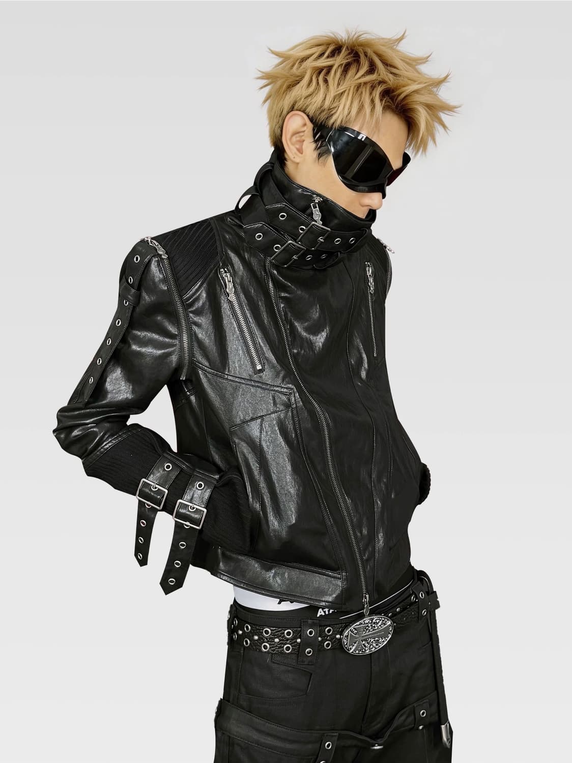 하이넥 테크 레더 자켓 상품이미지1