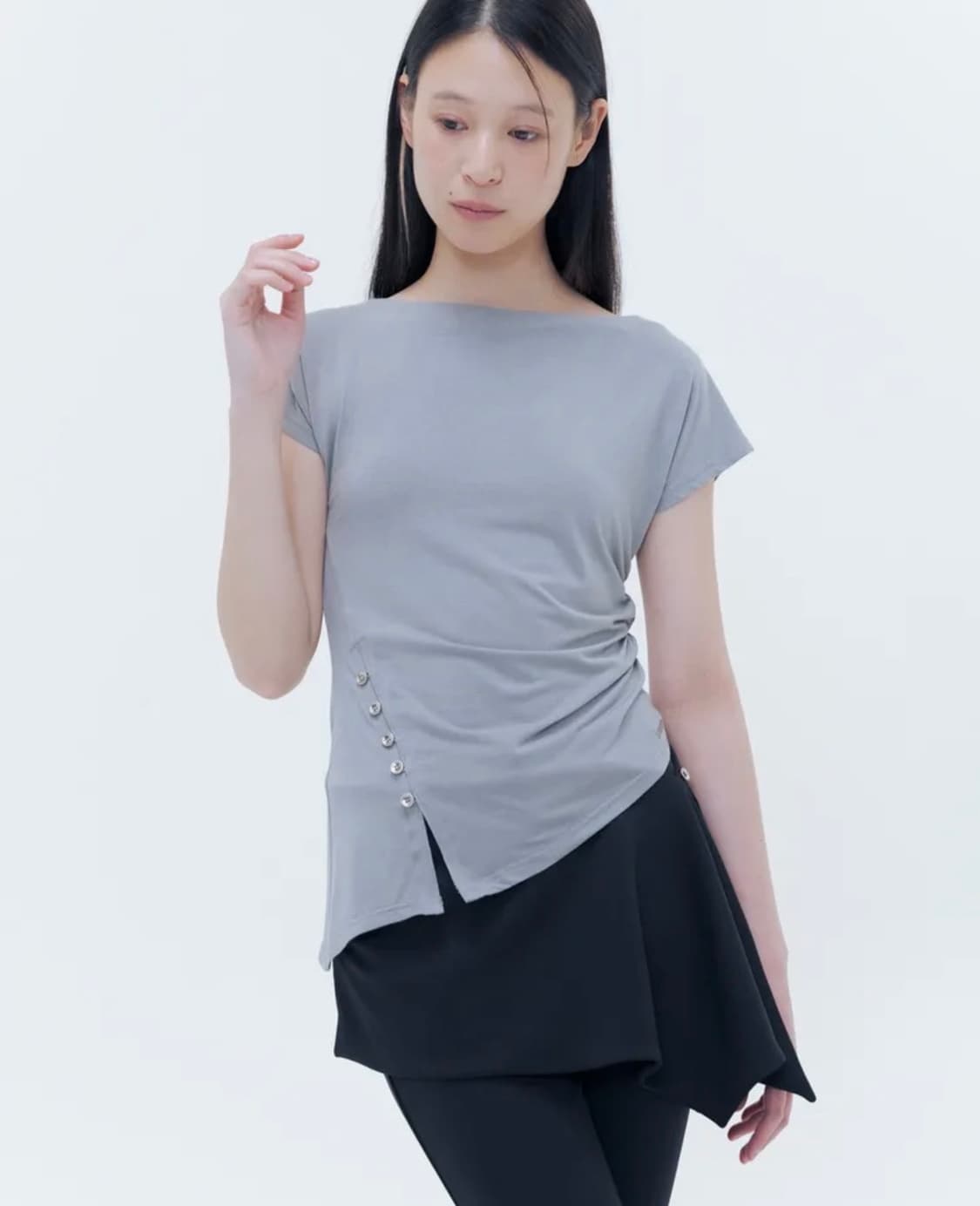미세키서울 Side shirring slit top GREY 상품이미지2