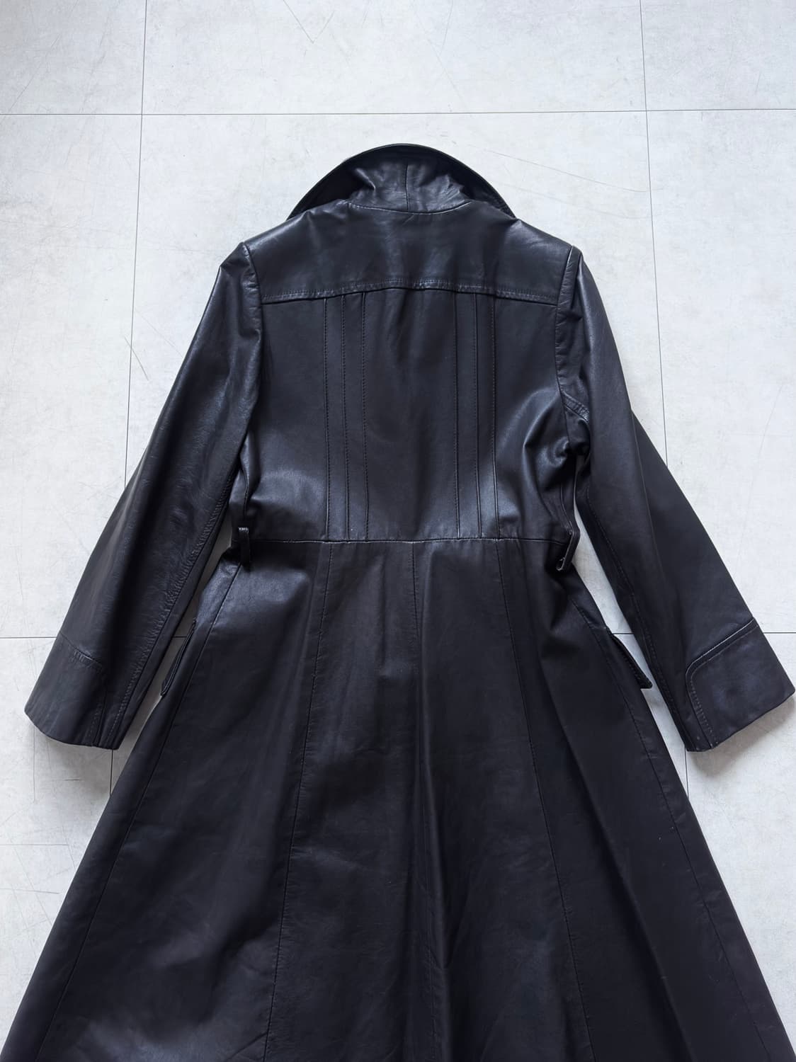 Vintage : Wide Lapel Black Leather Maxi 상품이미지5