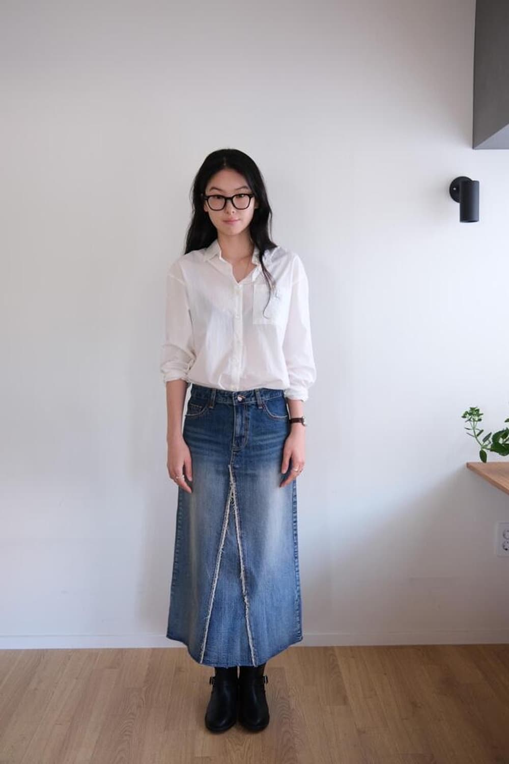 더버터크림 슬로코 컷 오프 데님 맥시 스커트 s 상품이미지3
