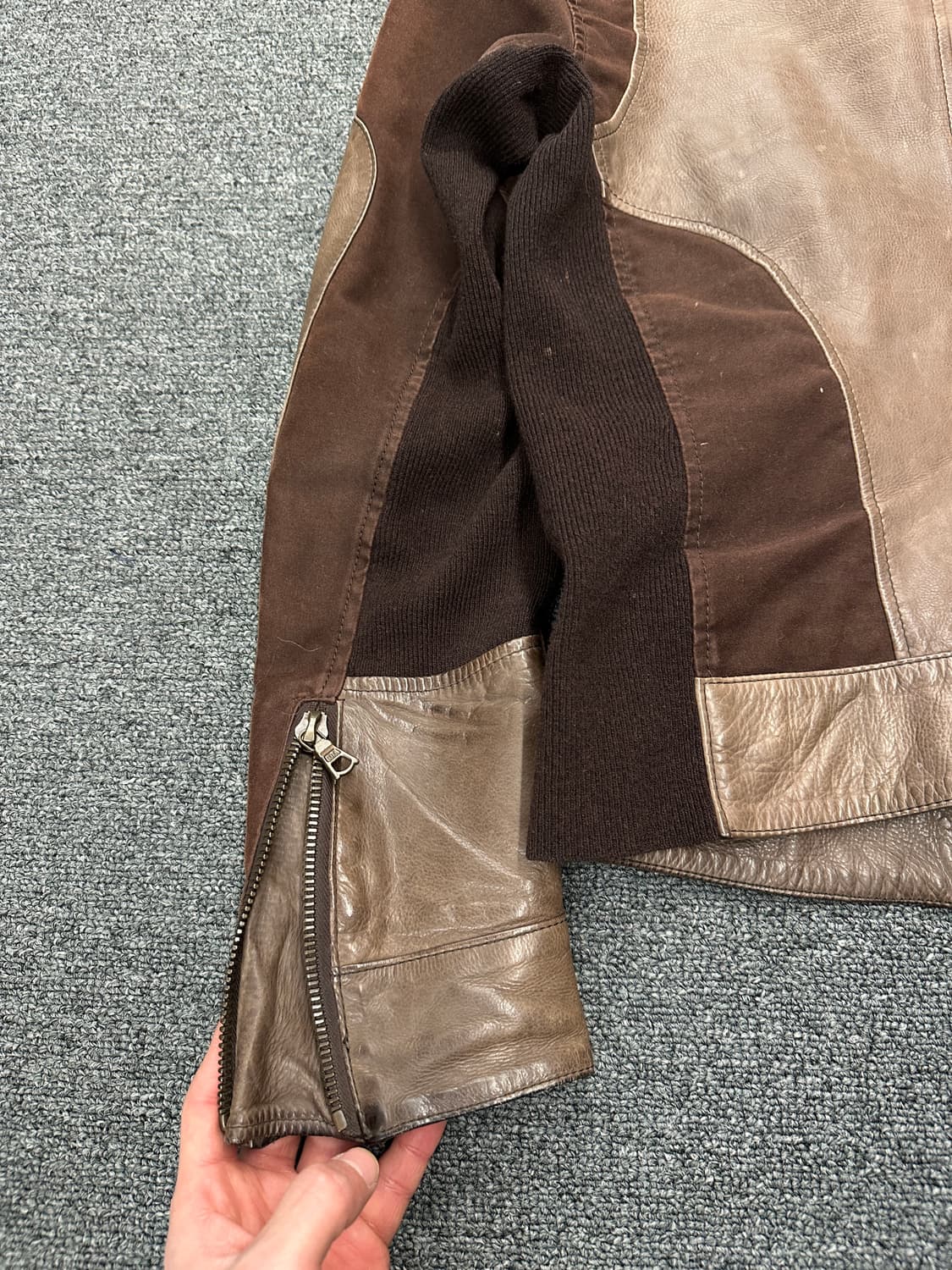 재패니즈 빈티지 니트 가죽자켓 브라운 상품이미지7