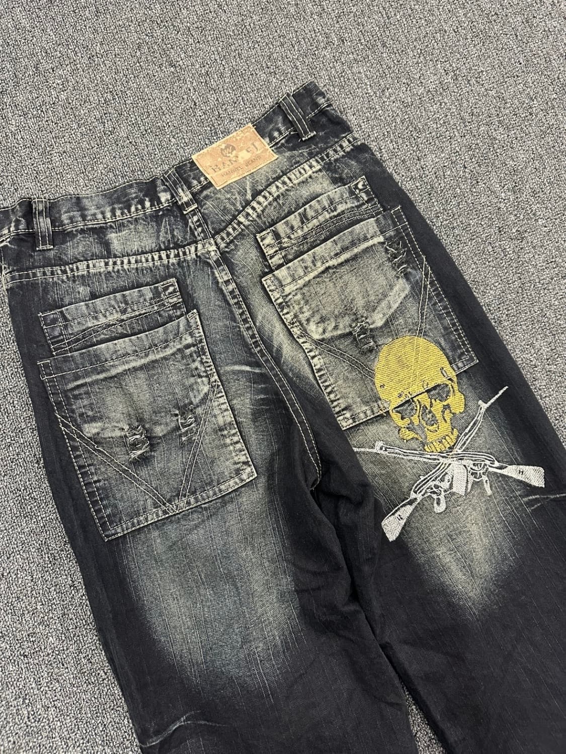 Hanwel Jeans 흑청 해골 데님 워싱팬츠 상품이미지3