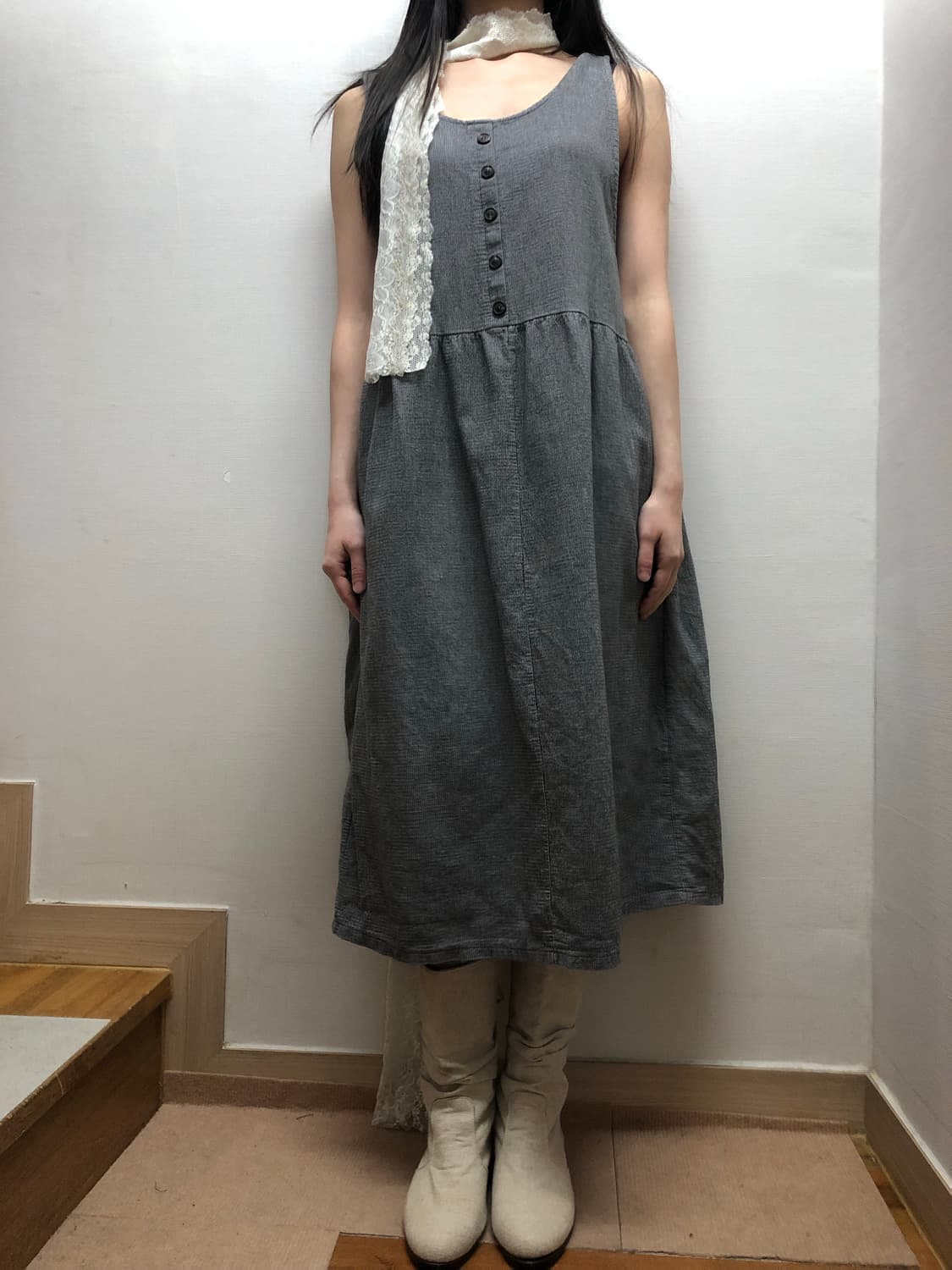 빈티지 그레이 버튼 원피스 상품이미지6