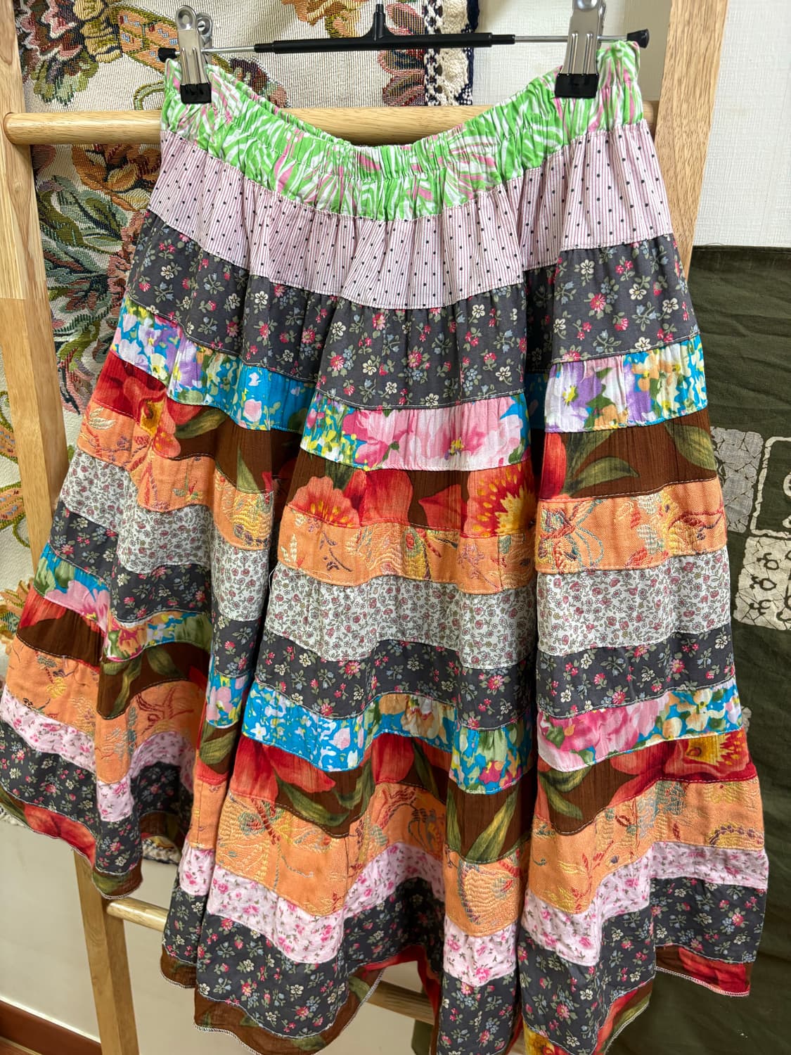 히피 모리 패턴 디테일 미디 스커트 상품이미지2