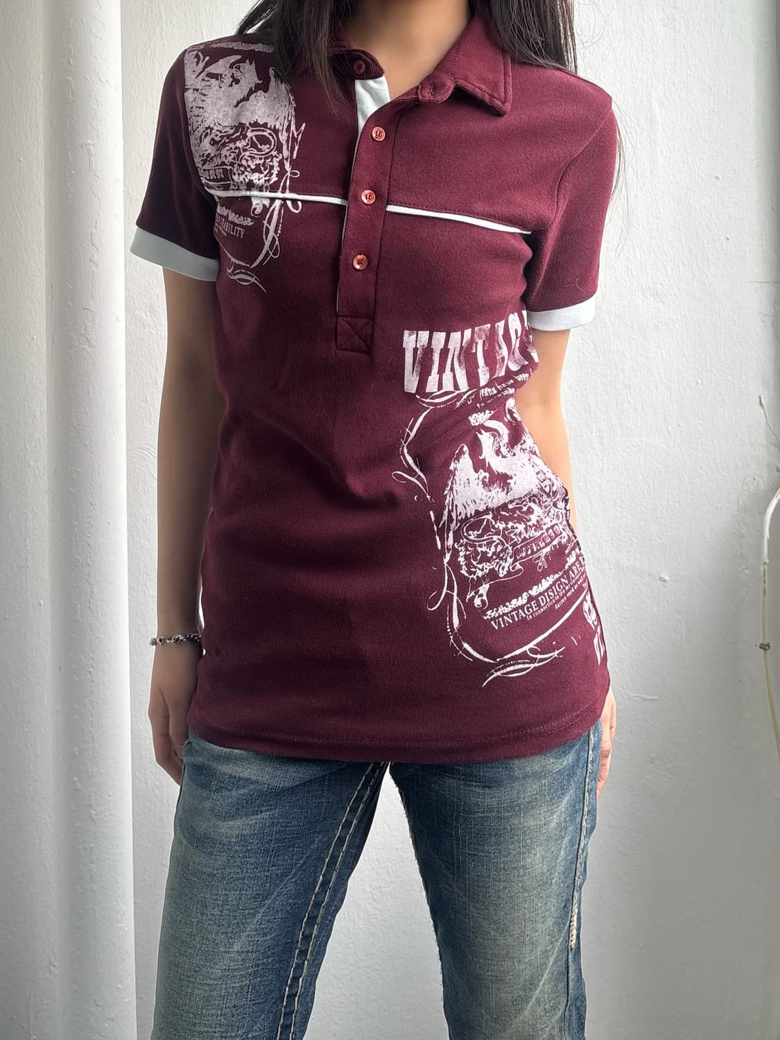 Vintage Graphic Red Polo Shirt 상품이미지2