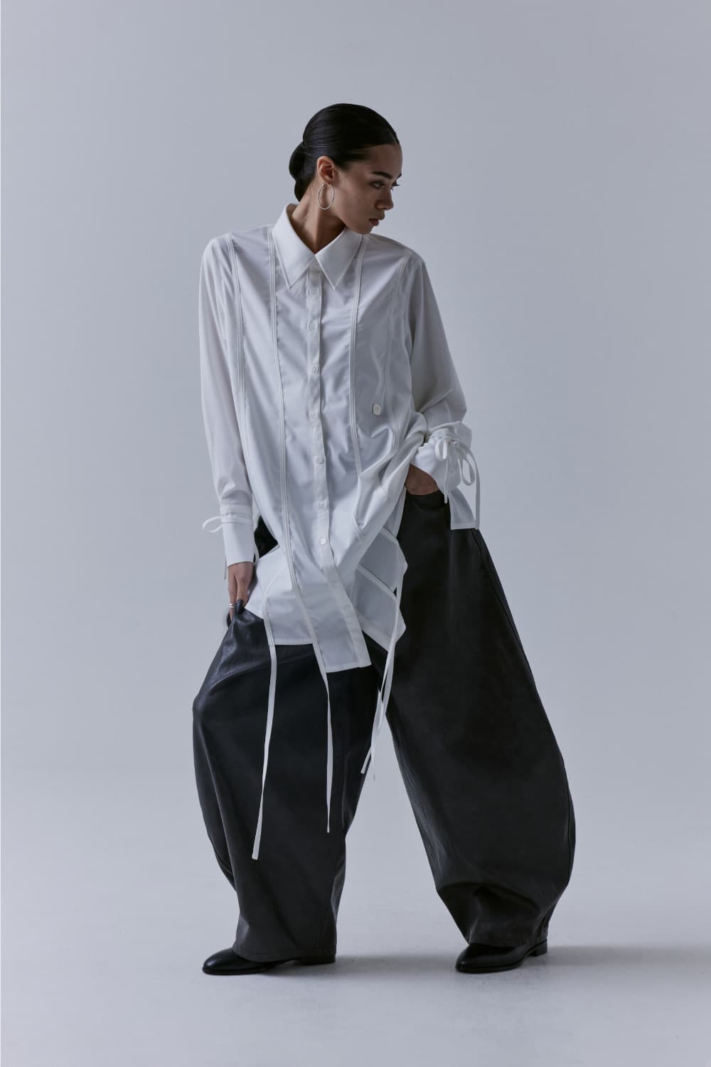 트리밍버드 롱 셔츠 블랙 상품이미지1