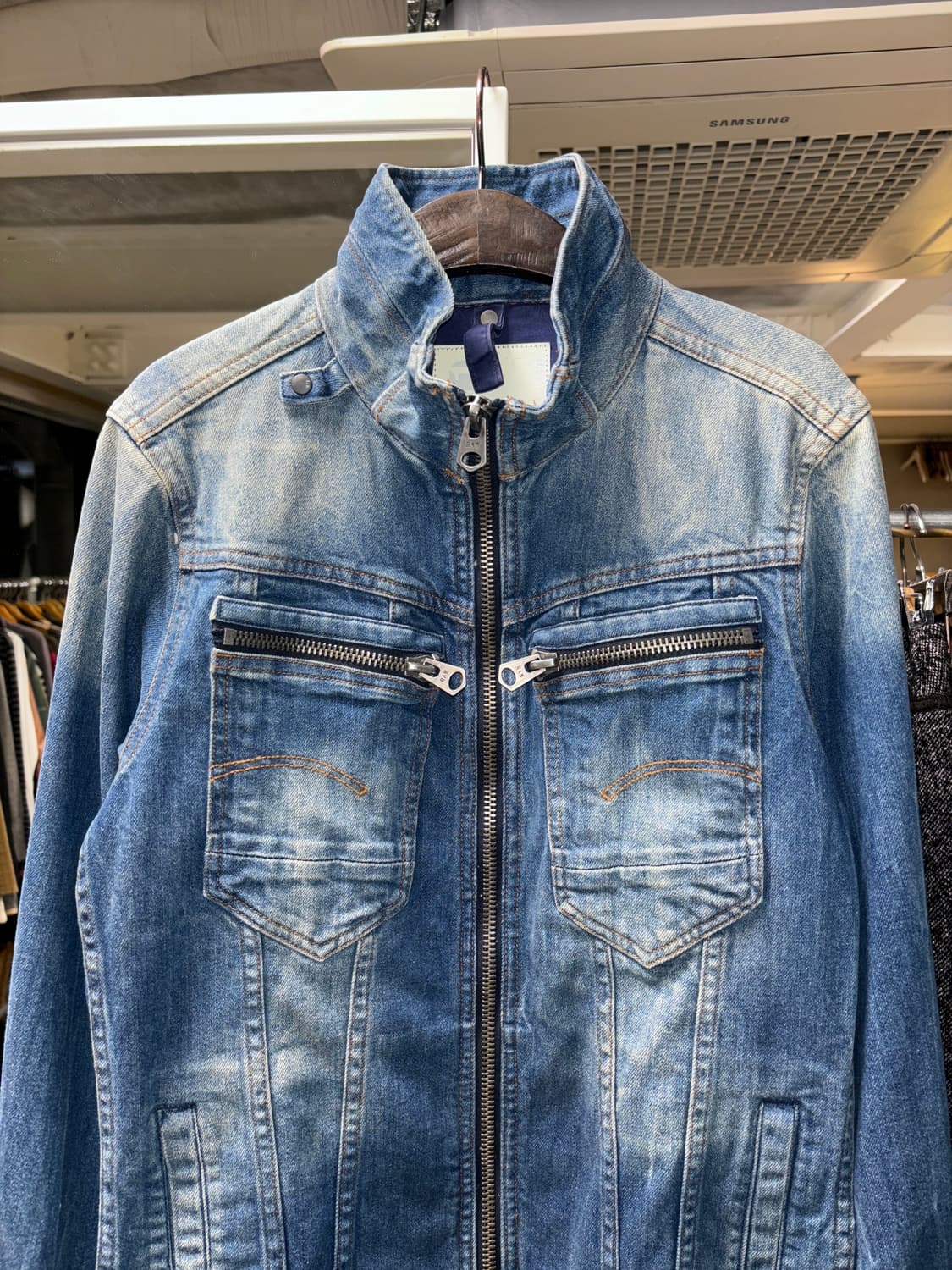 지스타 로우 하이넥 집업 데님 자켓 상품이미지6