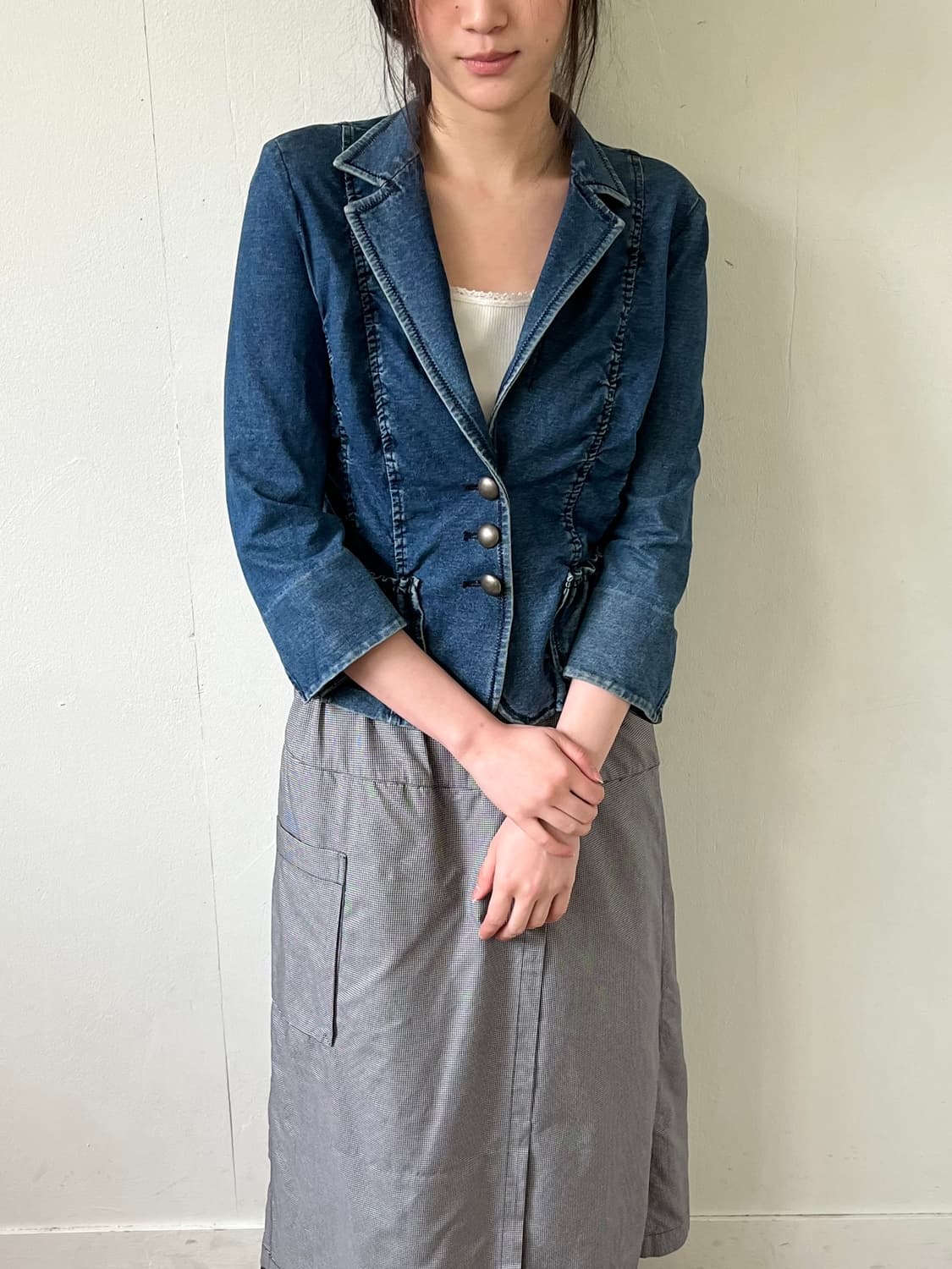 EMMAJAMES 셔링 크롭 데님 자켓 상품이미지6