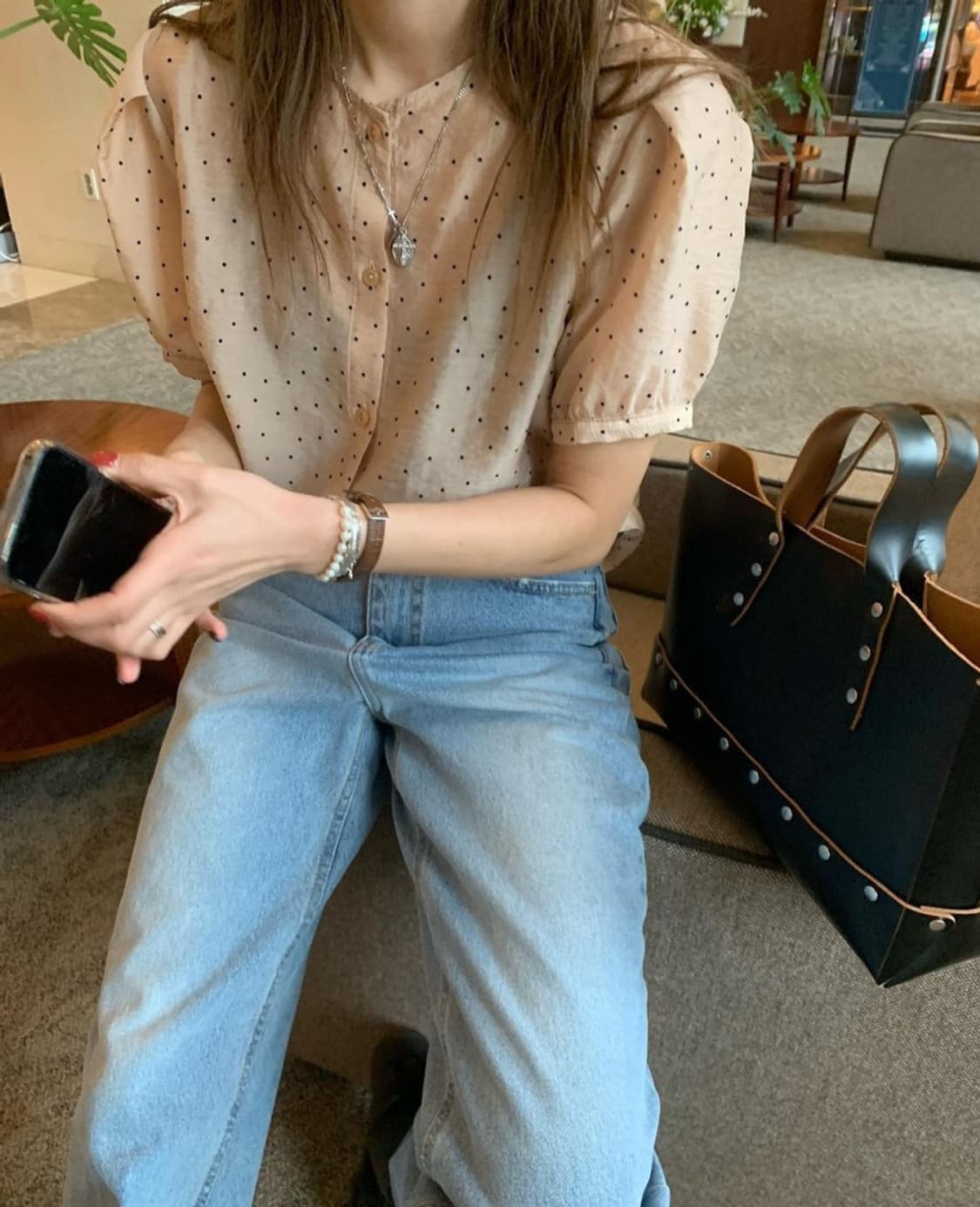 빈티지 도트 반팔 블라우스 상품이미지4