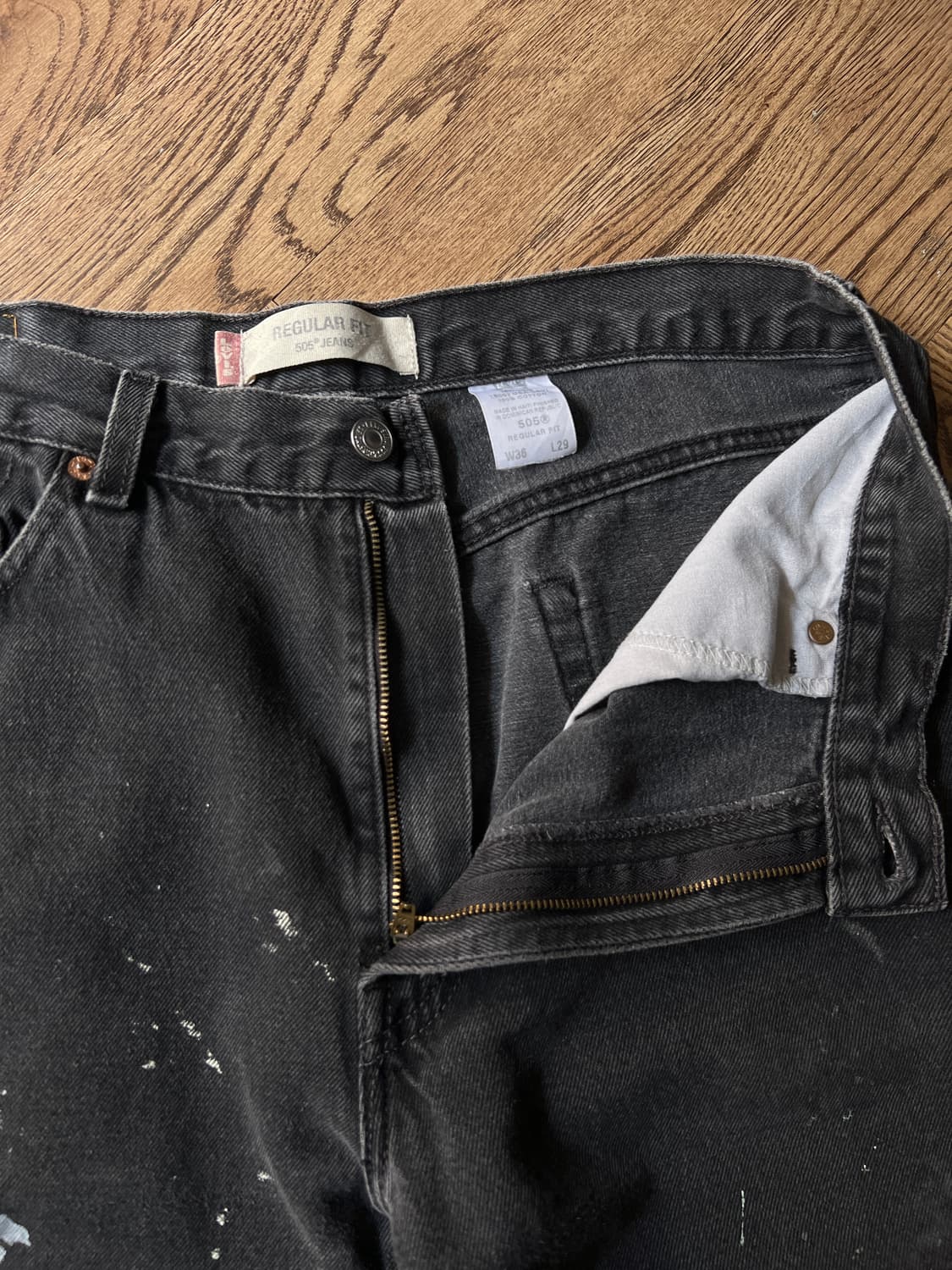 [36]00's 리바이스 505 블랭크탭 빈티지 페인팅 흑청 데님 팬츠 상품이미지3