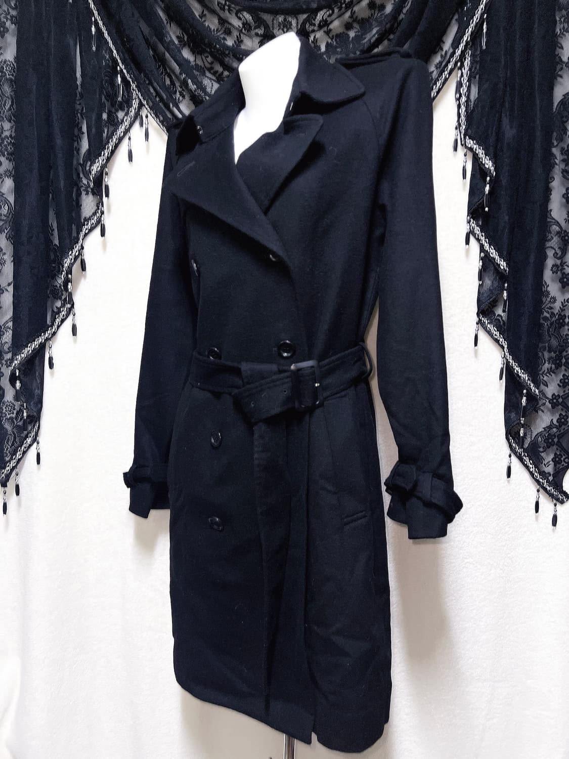 블랙 견장 버튼 모직 롱코트 자켓 고스펑크 갸루 고딕 베이직 다크 핀터 상품이미지2