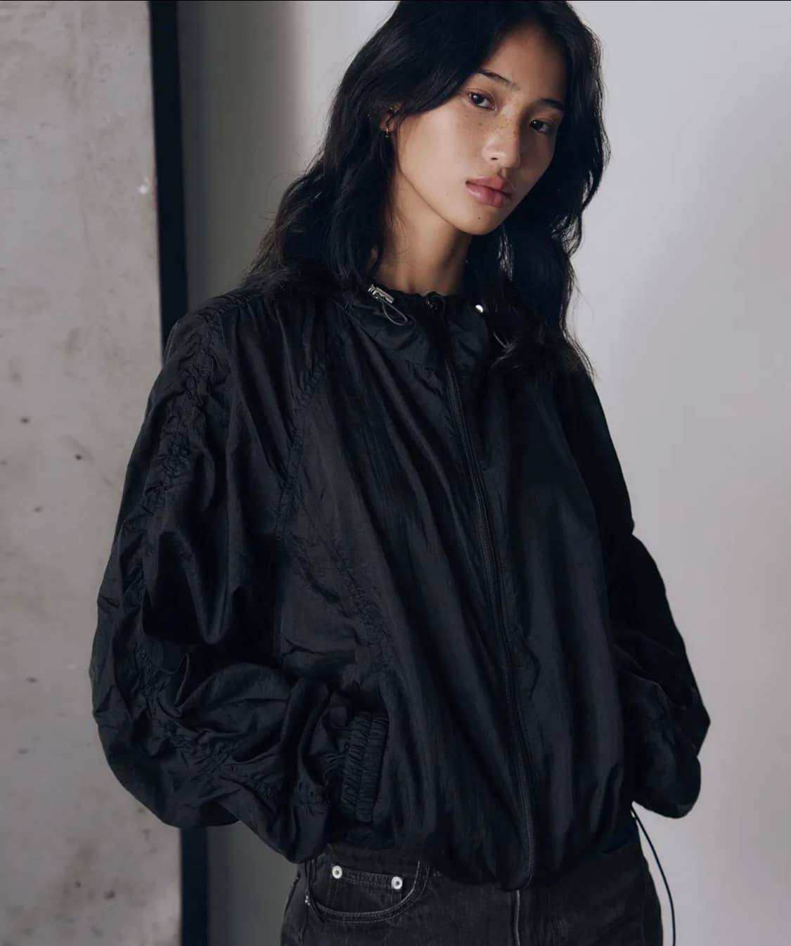 [새상품] 레더리 퍼커링 시어 윈드 자켓 블랙 FREE 상품이미지1