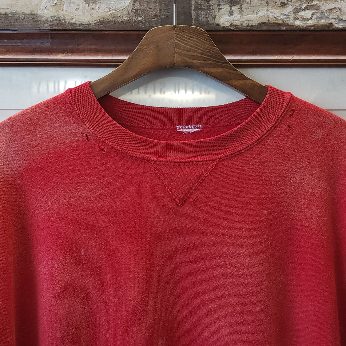 90s 러셀 후드 빈티지 스웻셔츠 썬페이딩 레드 플레인 스웻셔츠 L 상품이미지3