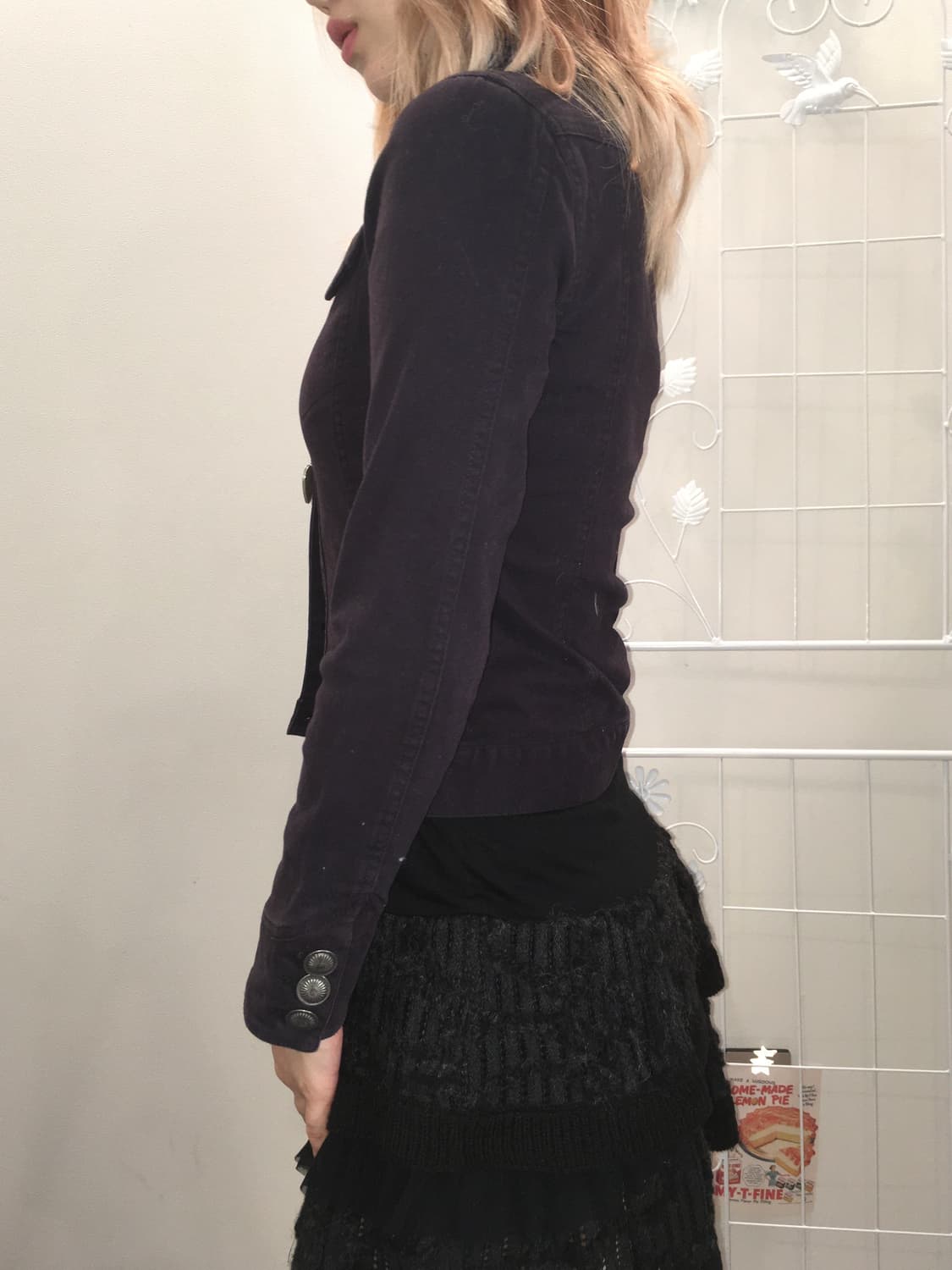 jpn vintage y2k navy button crop jacket 상품이미지3