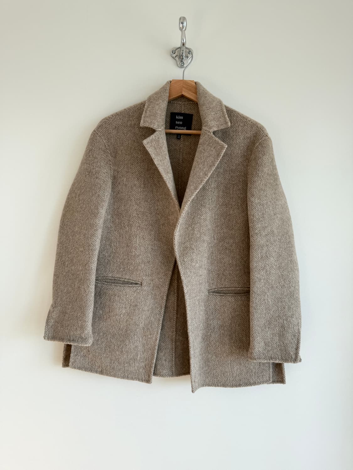 Kim seo ryong 울&알파카 헤링본 논버튼 자켓 상품이미지1